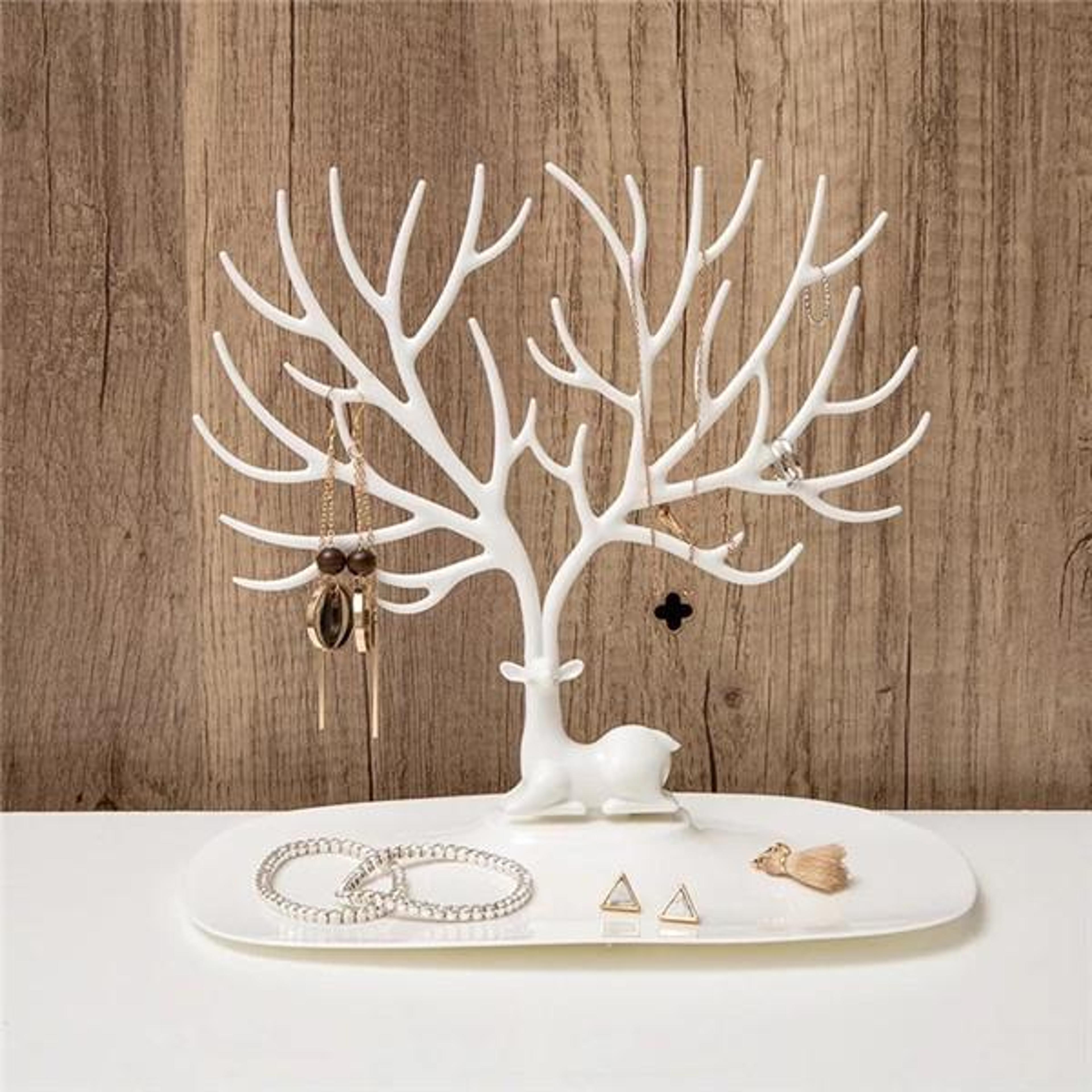 antler jewelry organizer stand with necklace holder and accessory tray