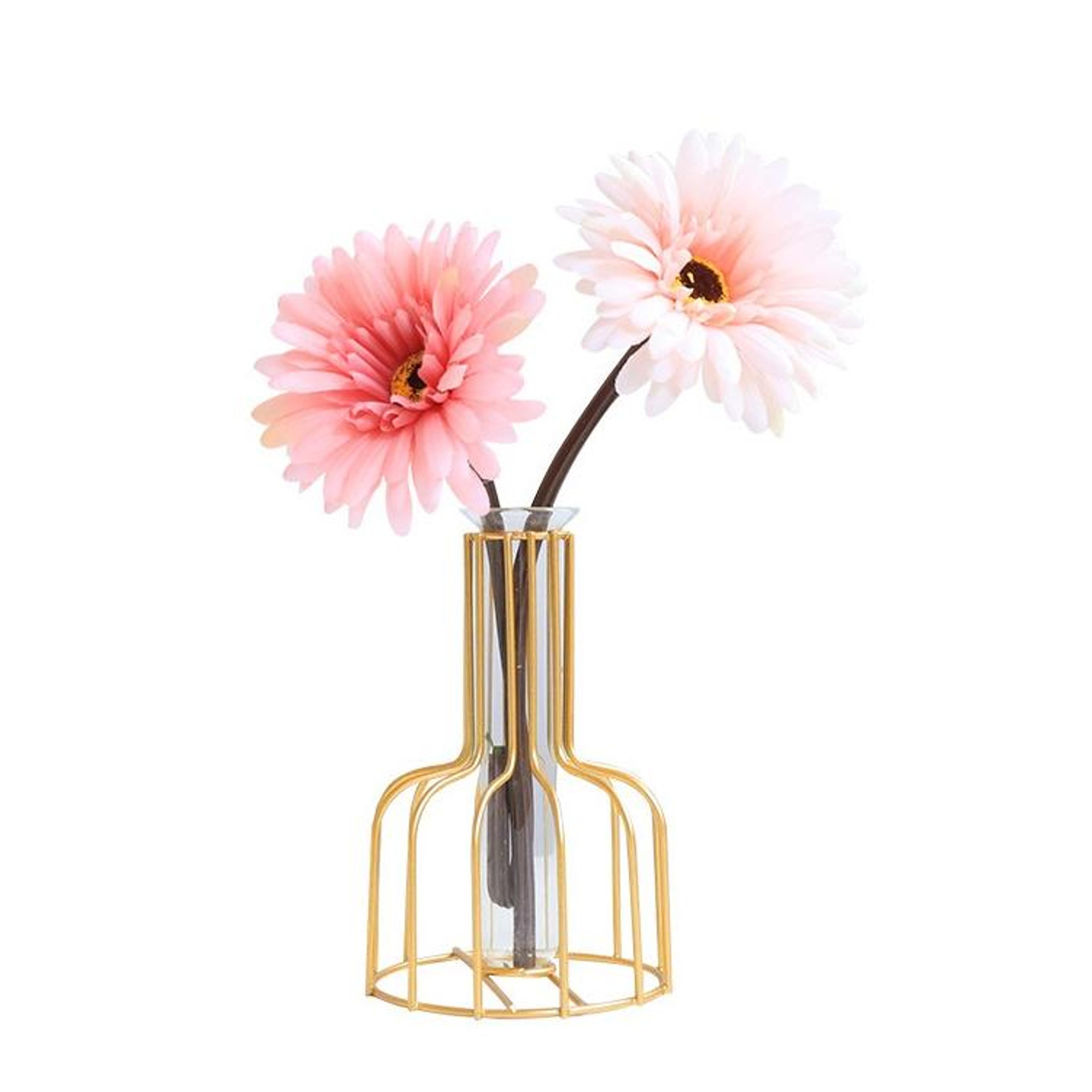 gold wrought iron hydroponic plant vase with glass flower holder for modern home decor