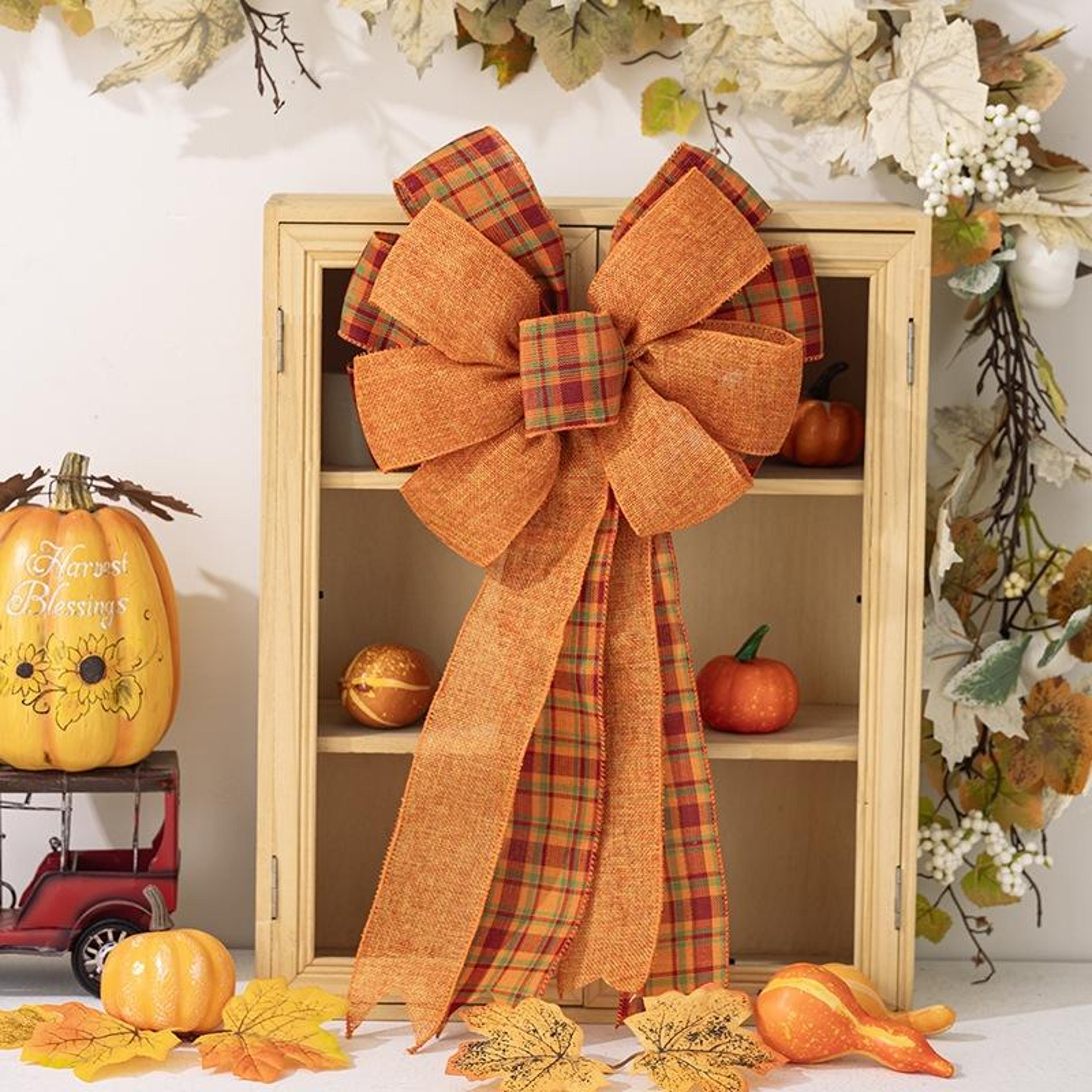 harvest charm thanksgiving wreath bow for fall door decor and seasonal home decorating