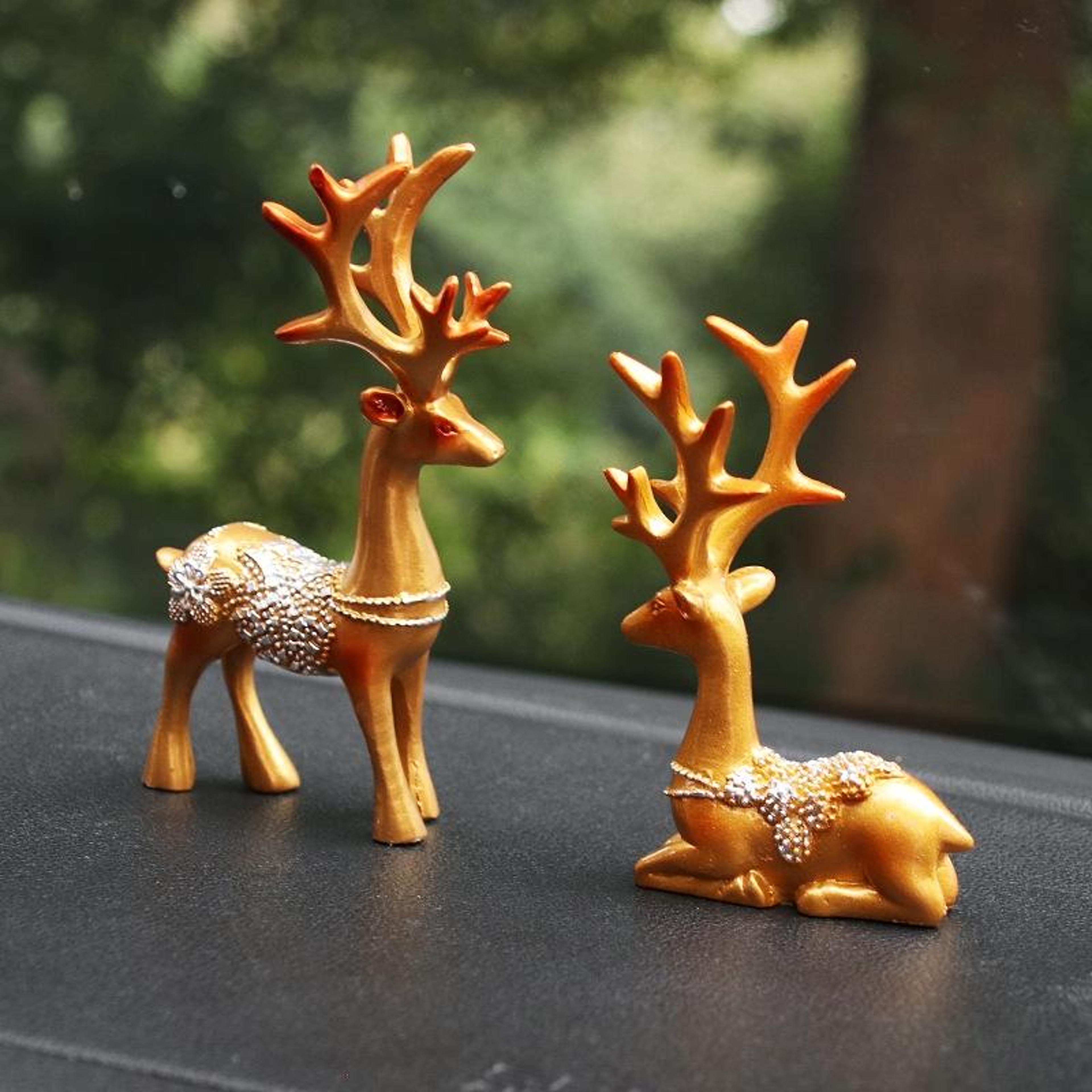 golden resin deer car dashboard ornaments 2 pairs for home and office decor