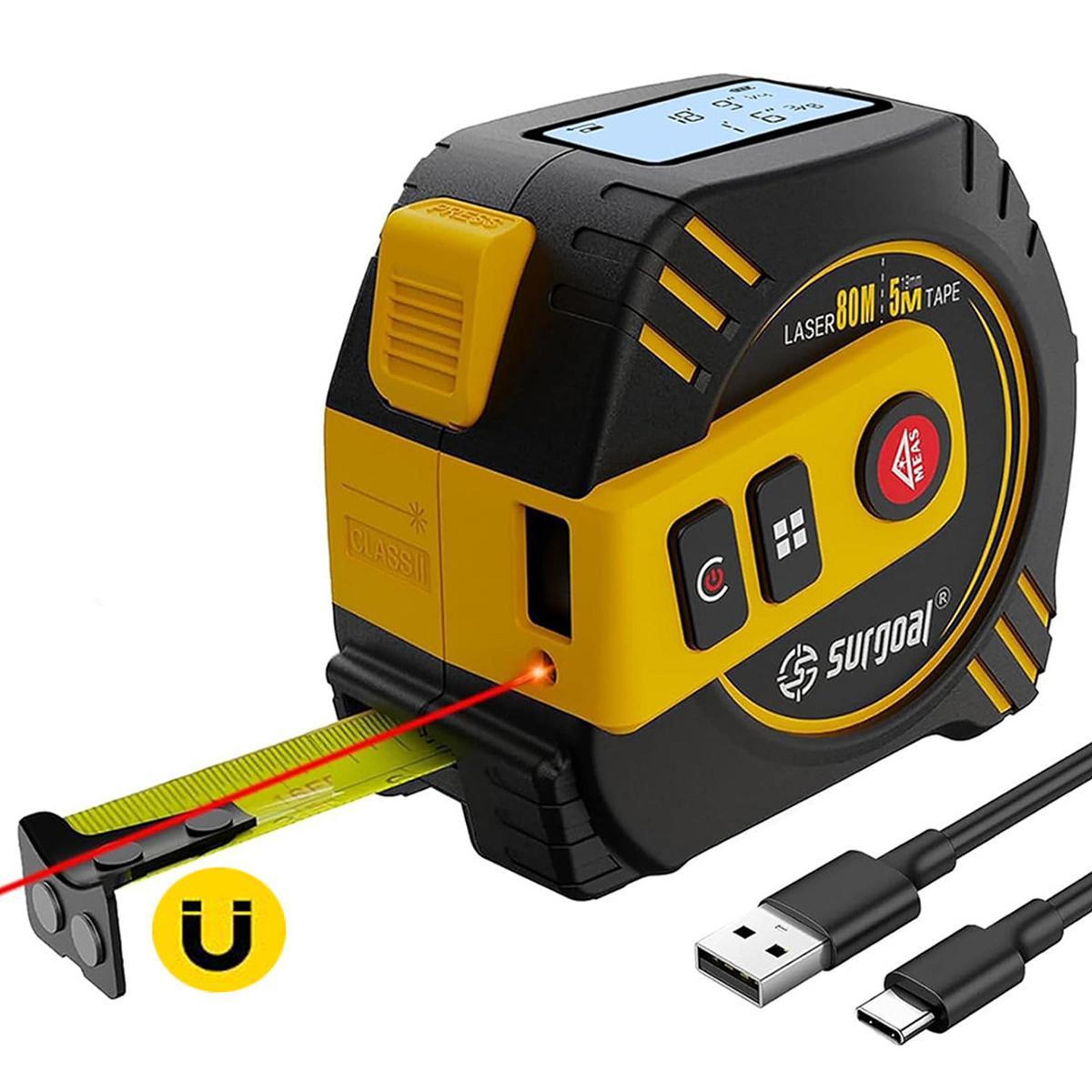 2-in-1 laser tape measure with 80m laser distance meter and 5m steel tape