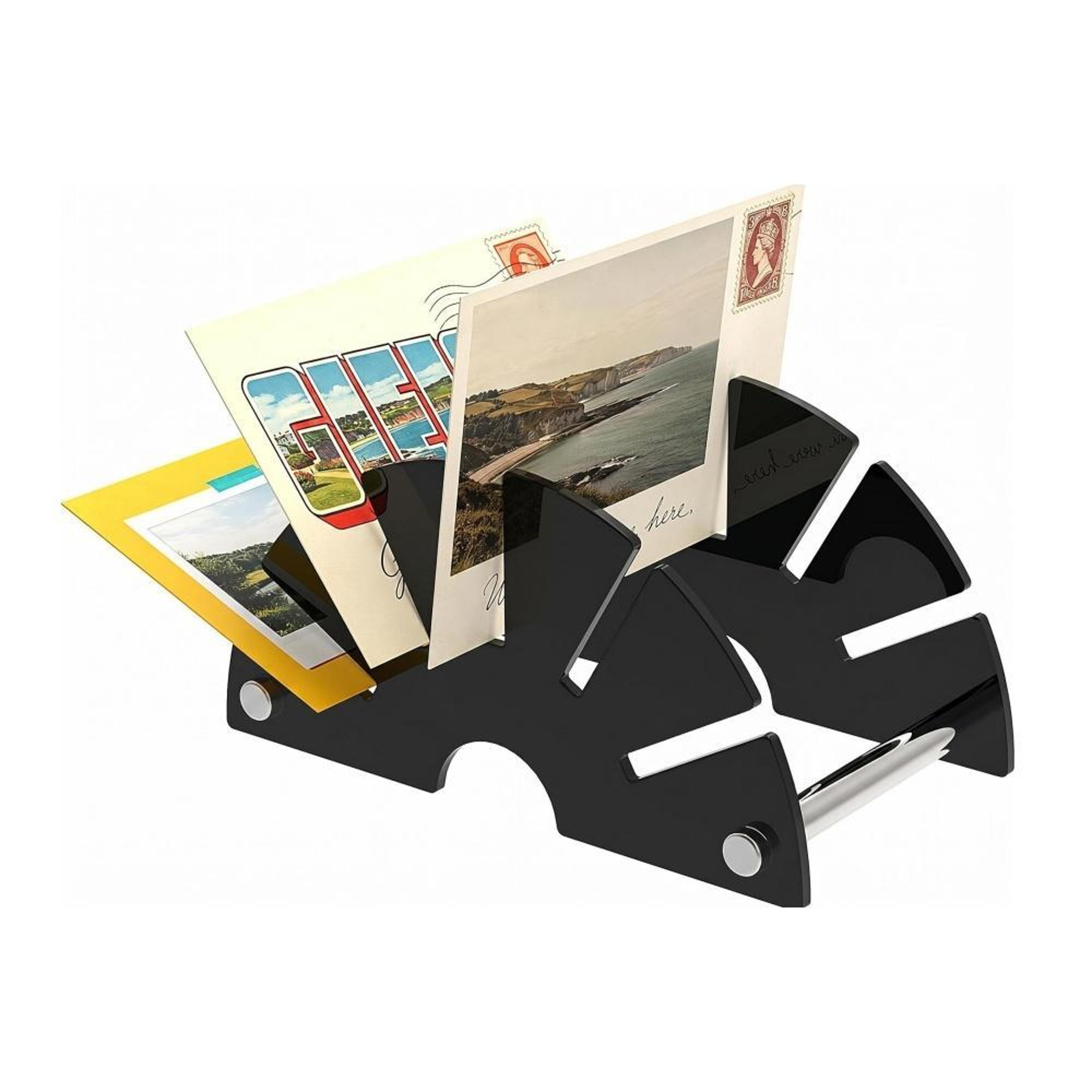 fan-shaped acrylic desk organizer and mail sorter for letters, bills and documents