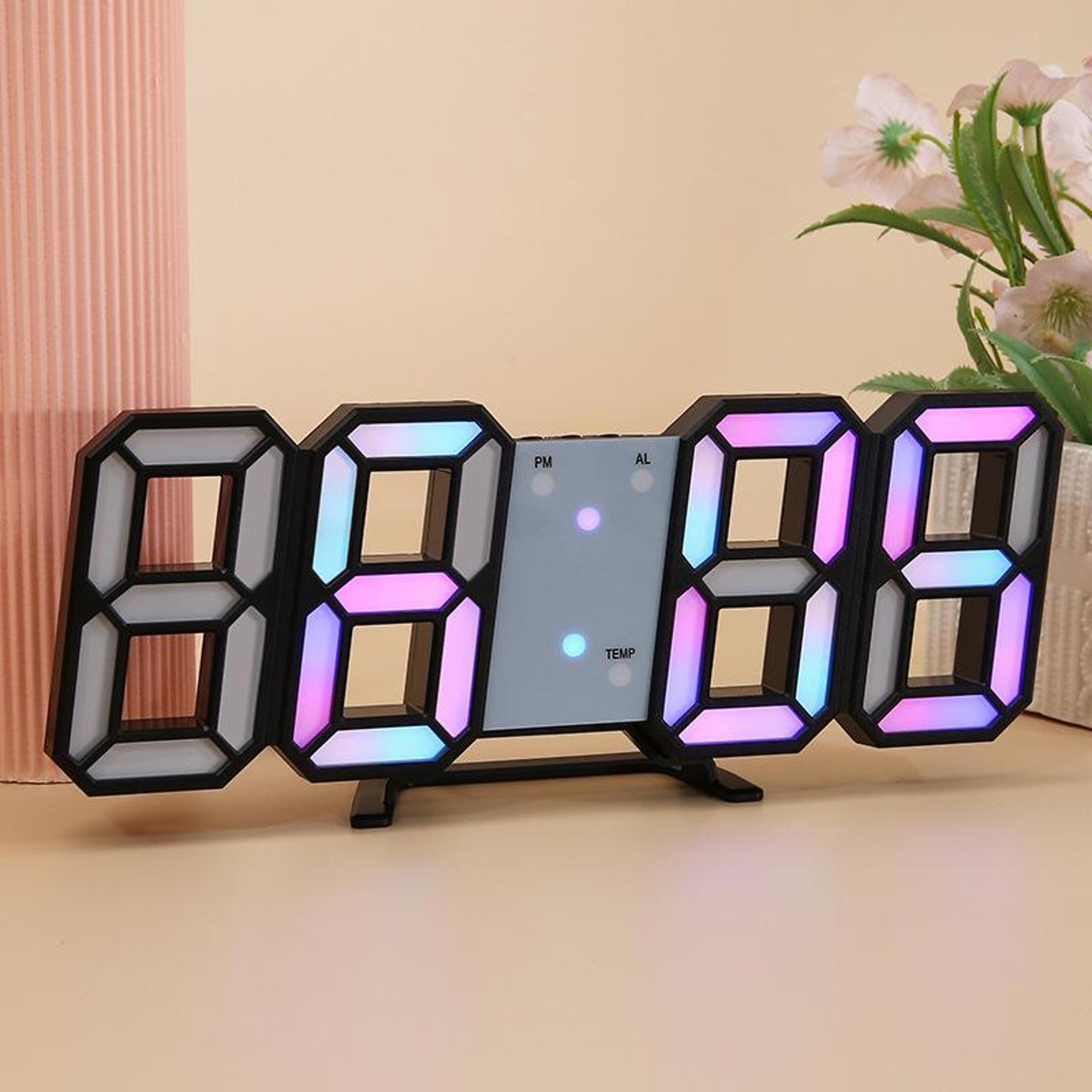 rgb 3d led digital wall clock with auto brightness and triple alarm