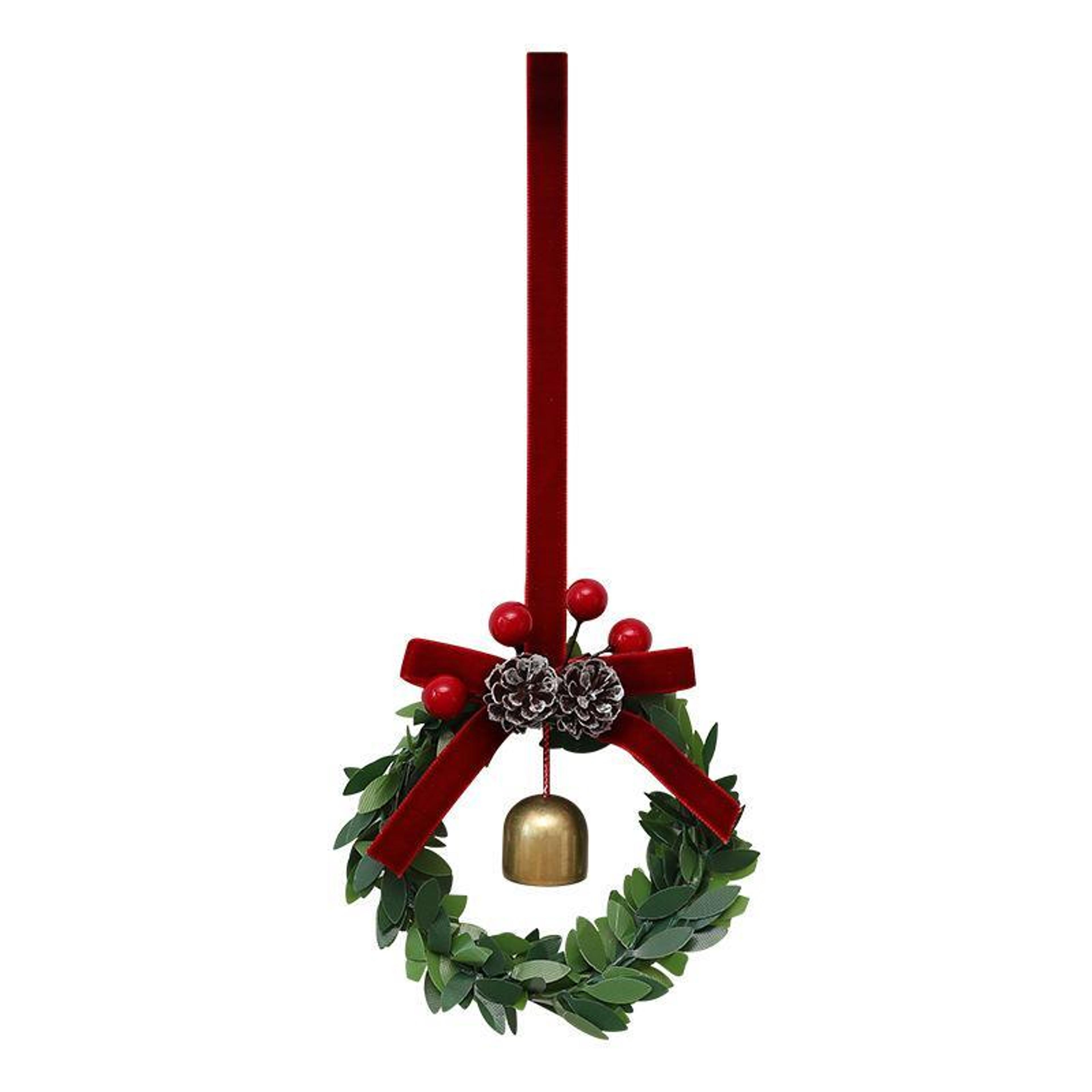festive jingle bell christmas tree ornament with red pinecone holiday hanging decor
