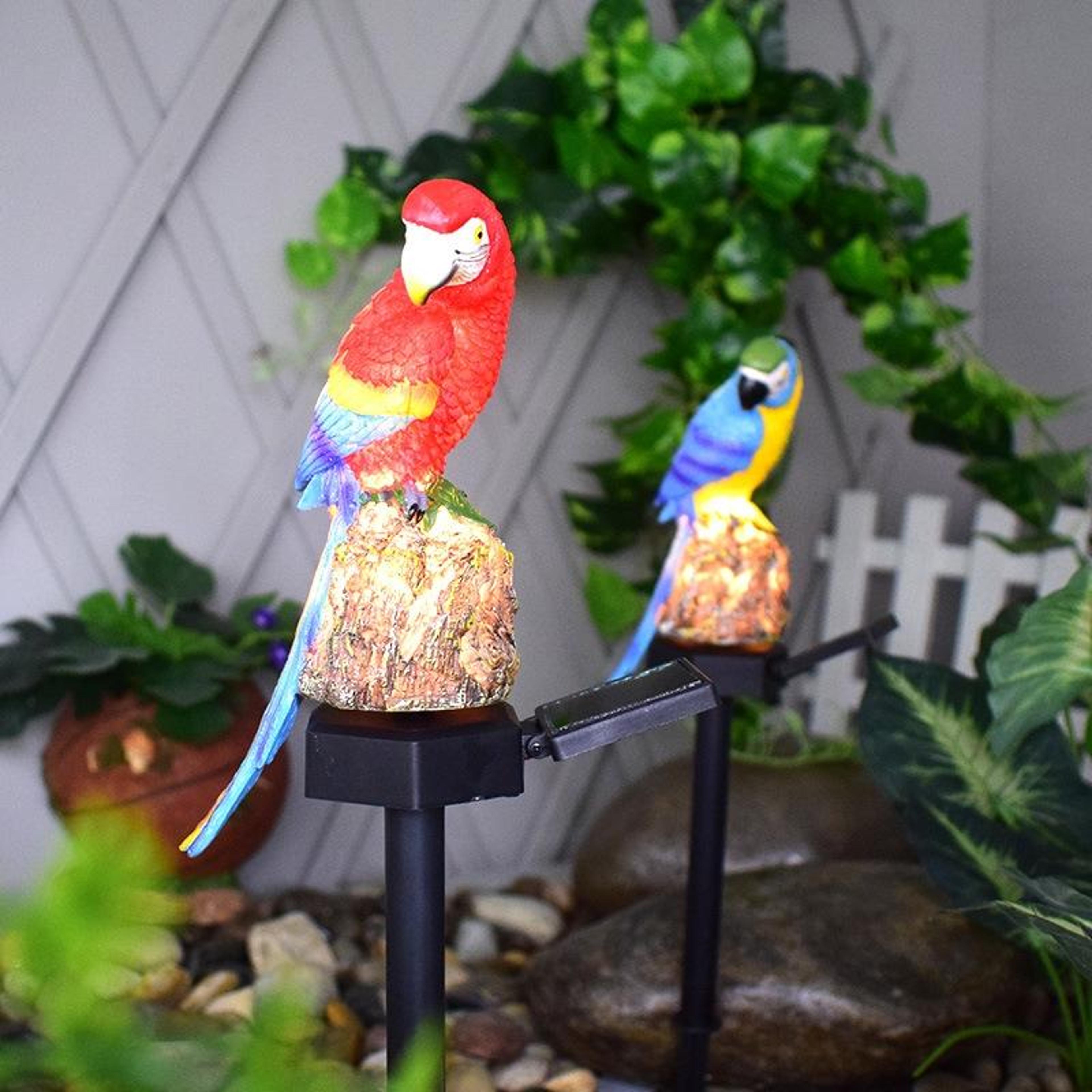 solar parrot garden light with hand-painted resin bird and warm led