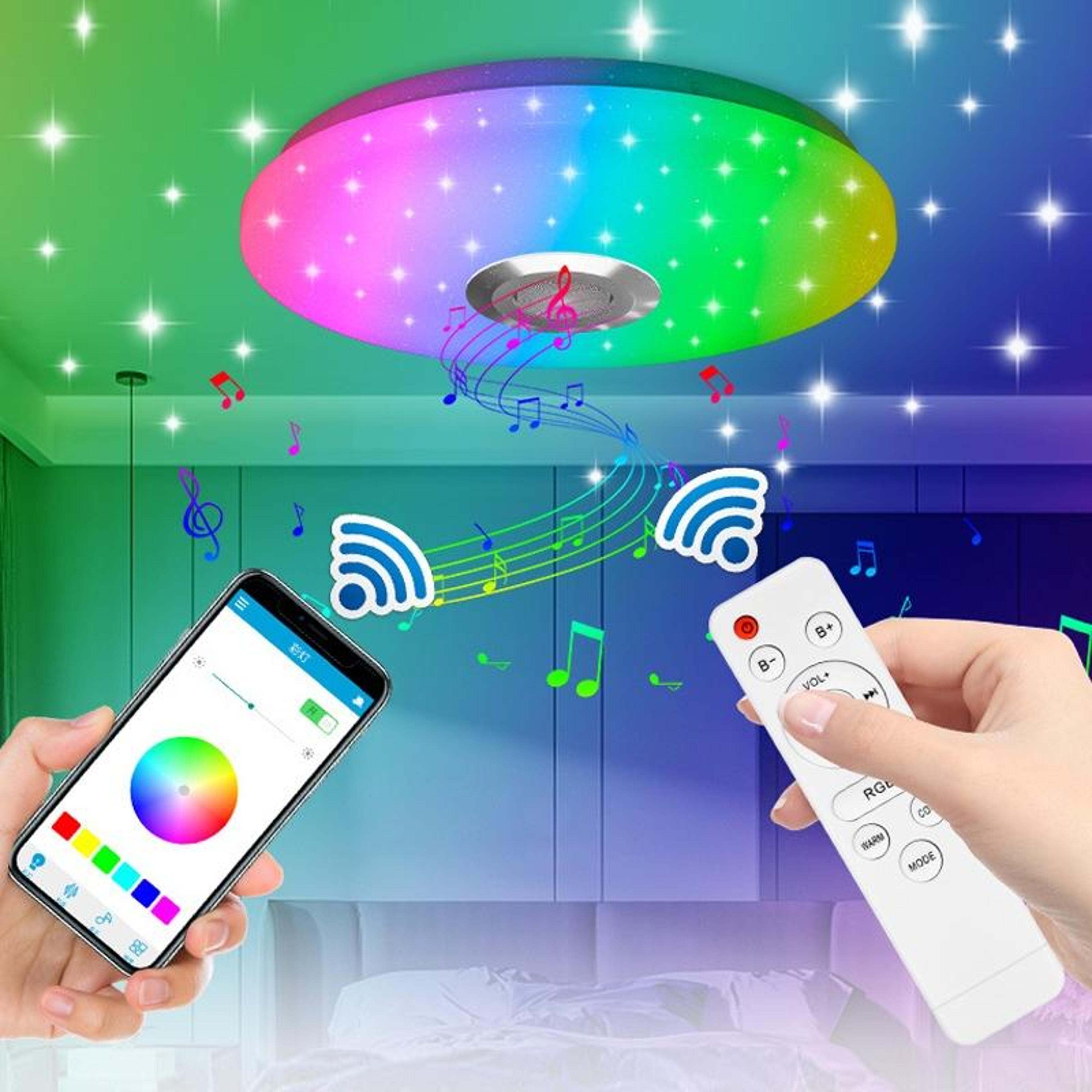 rgb bluetooth led ceiling light with music speaker, app control and remote dimming