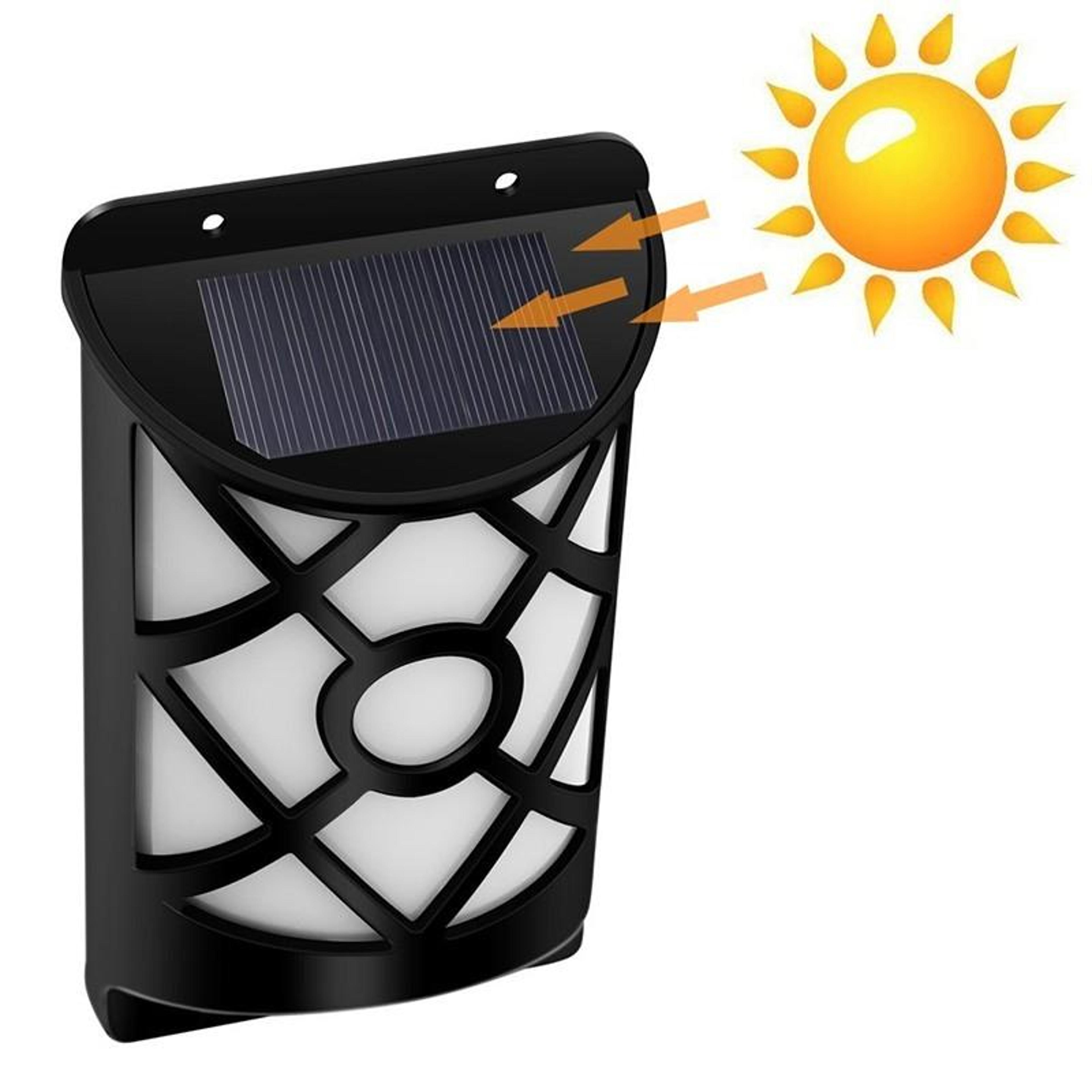 66 led solar flame wall light for garden, patio and outdoor landscape lighting