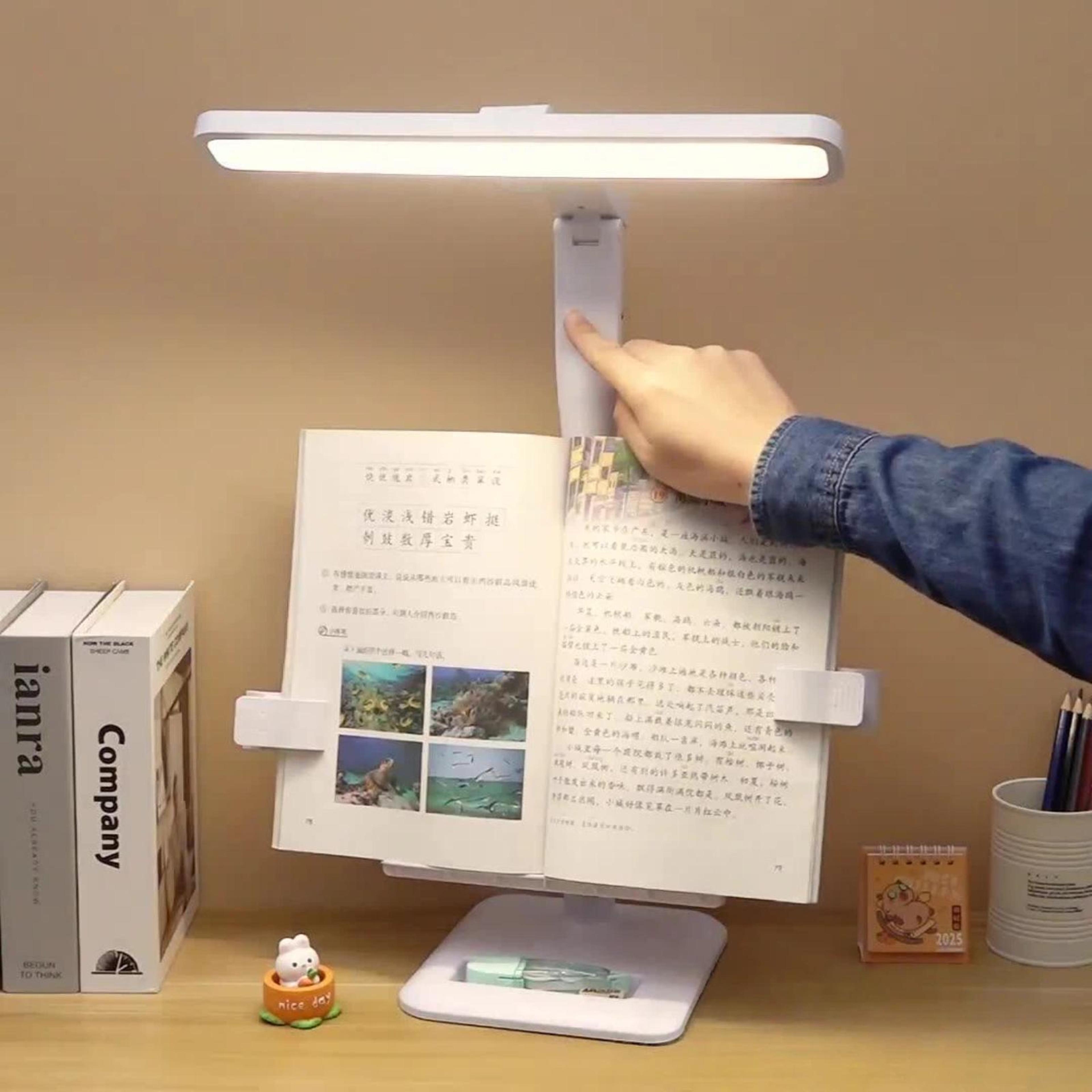 eye-caring led desk lamp with adjustable brightness, bookshelf and usb-c charging
