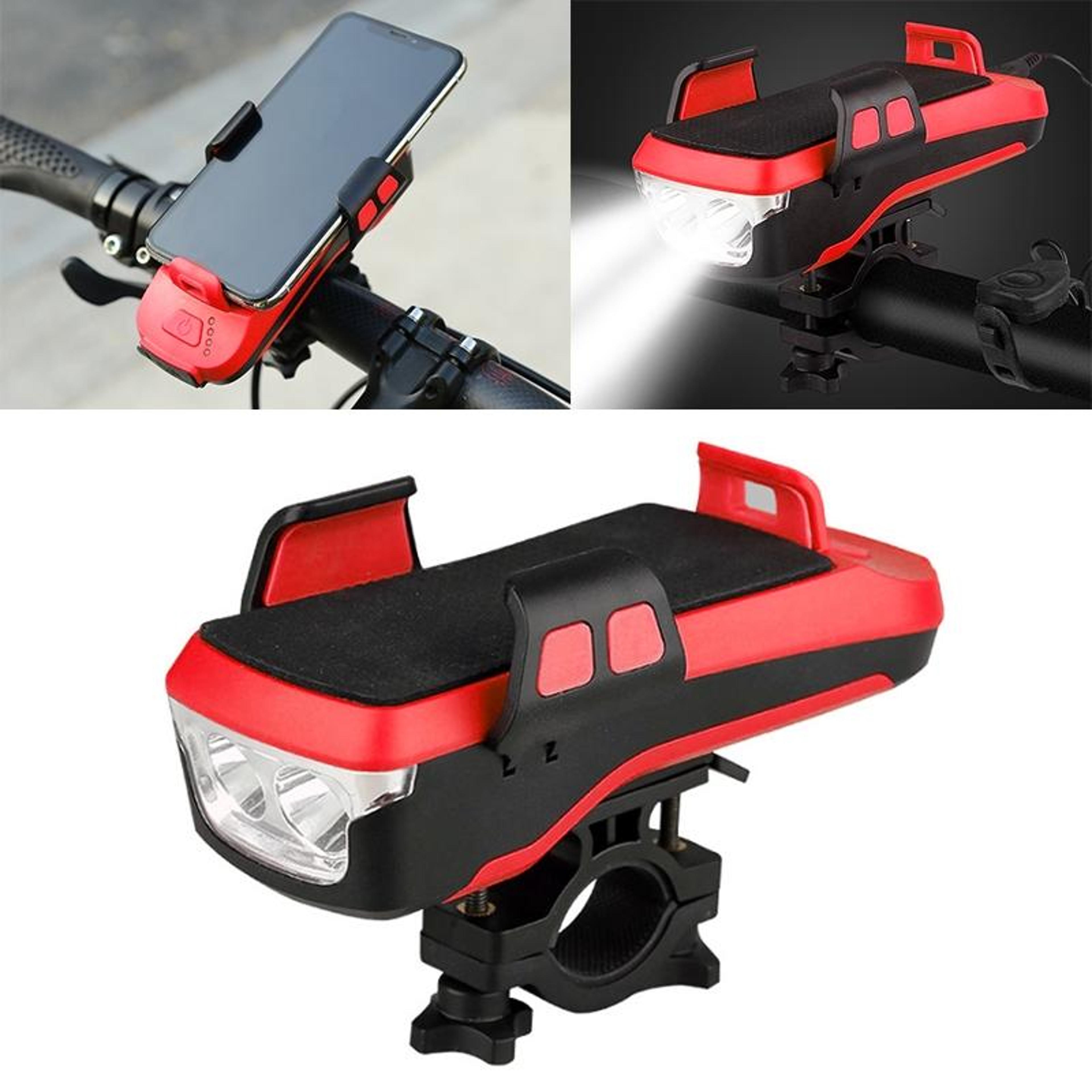 4-in-1 bike phone holder with led headlight, electric horn