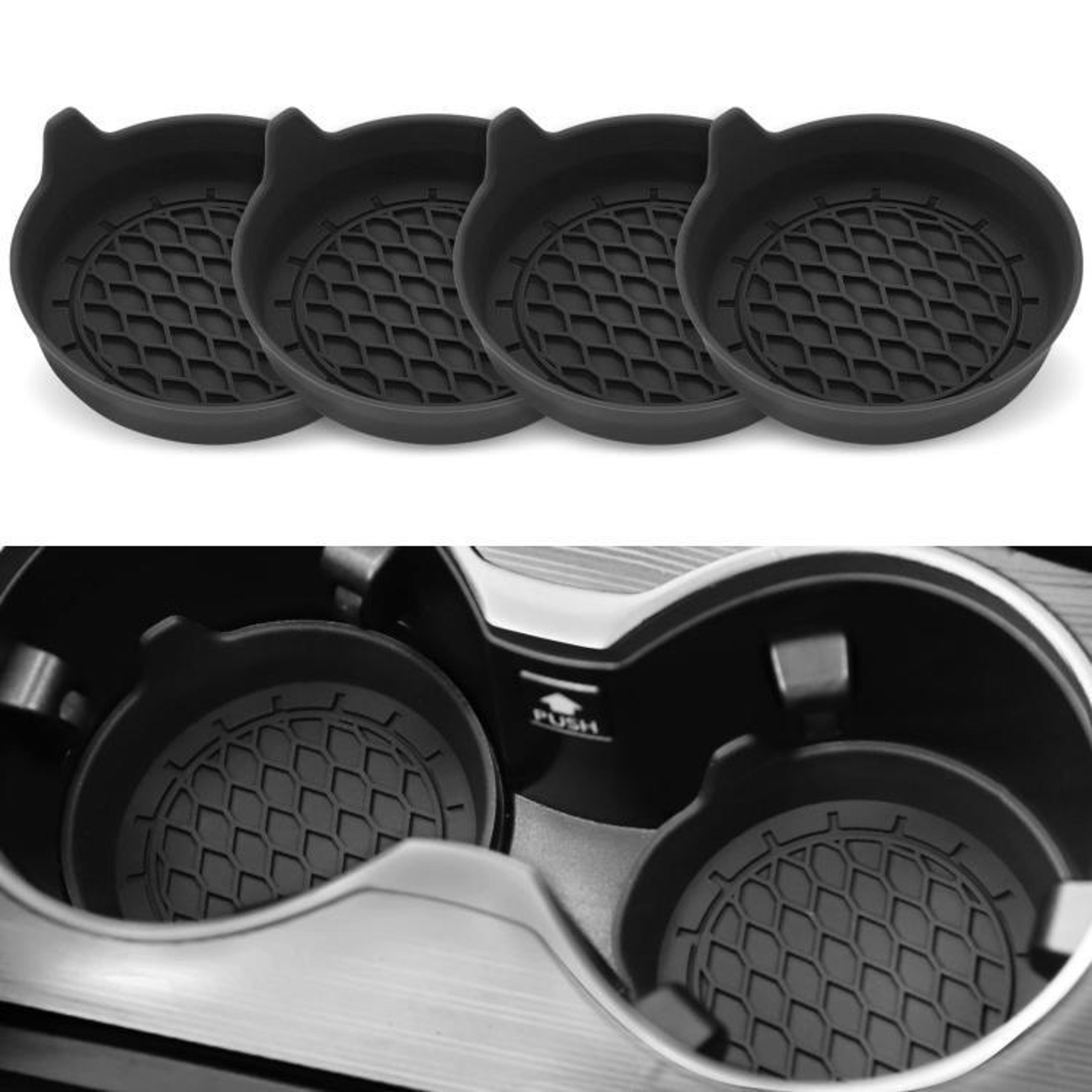 4pcs silicone car cup holder coasters with handle, anti-slip washable inserts