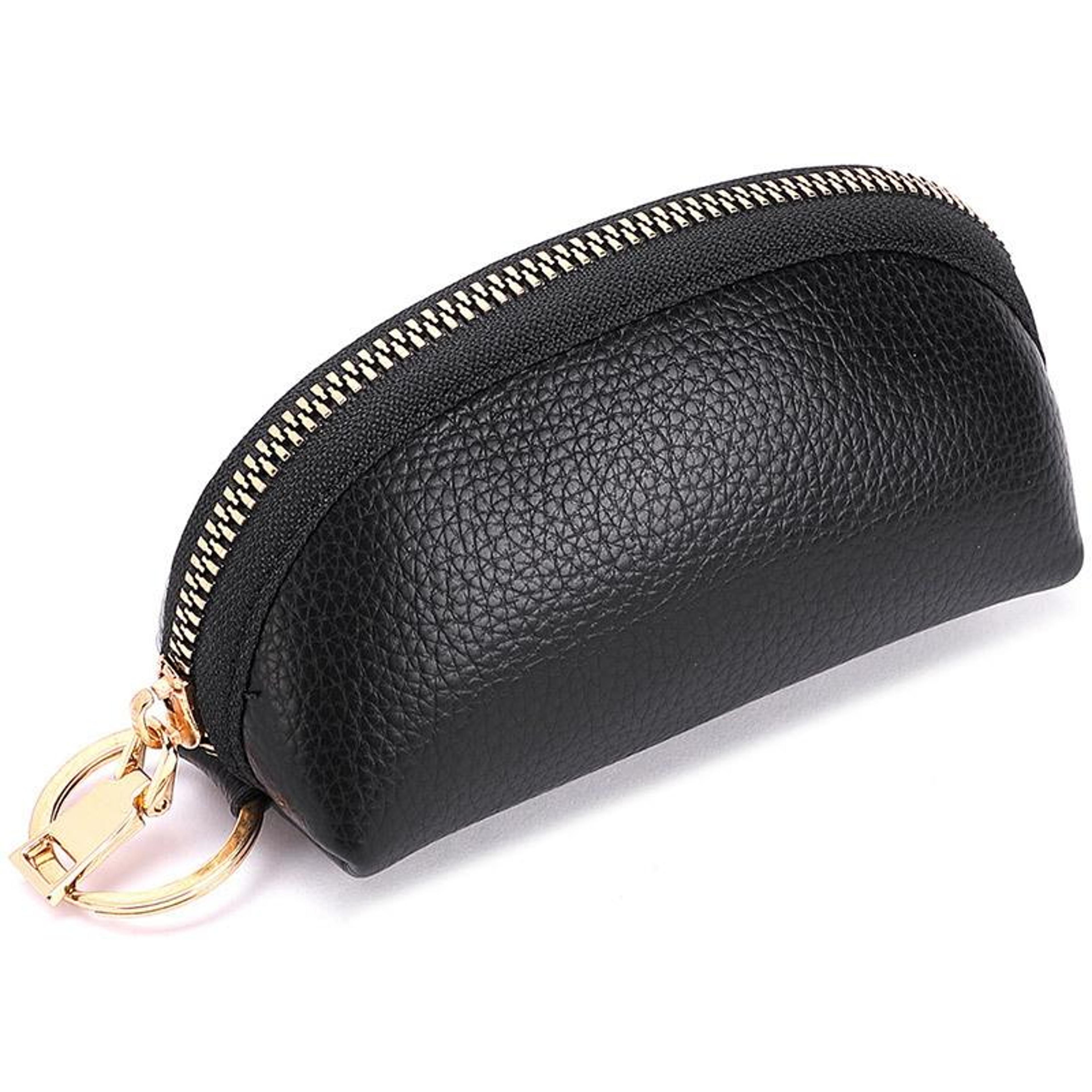 soft pu leather car key pouch with key ring and zipper coin purse