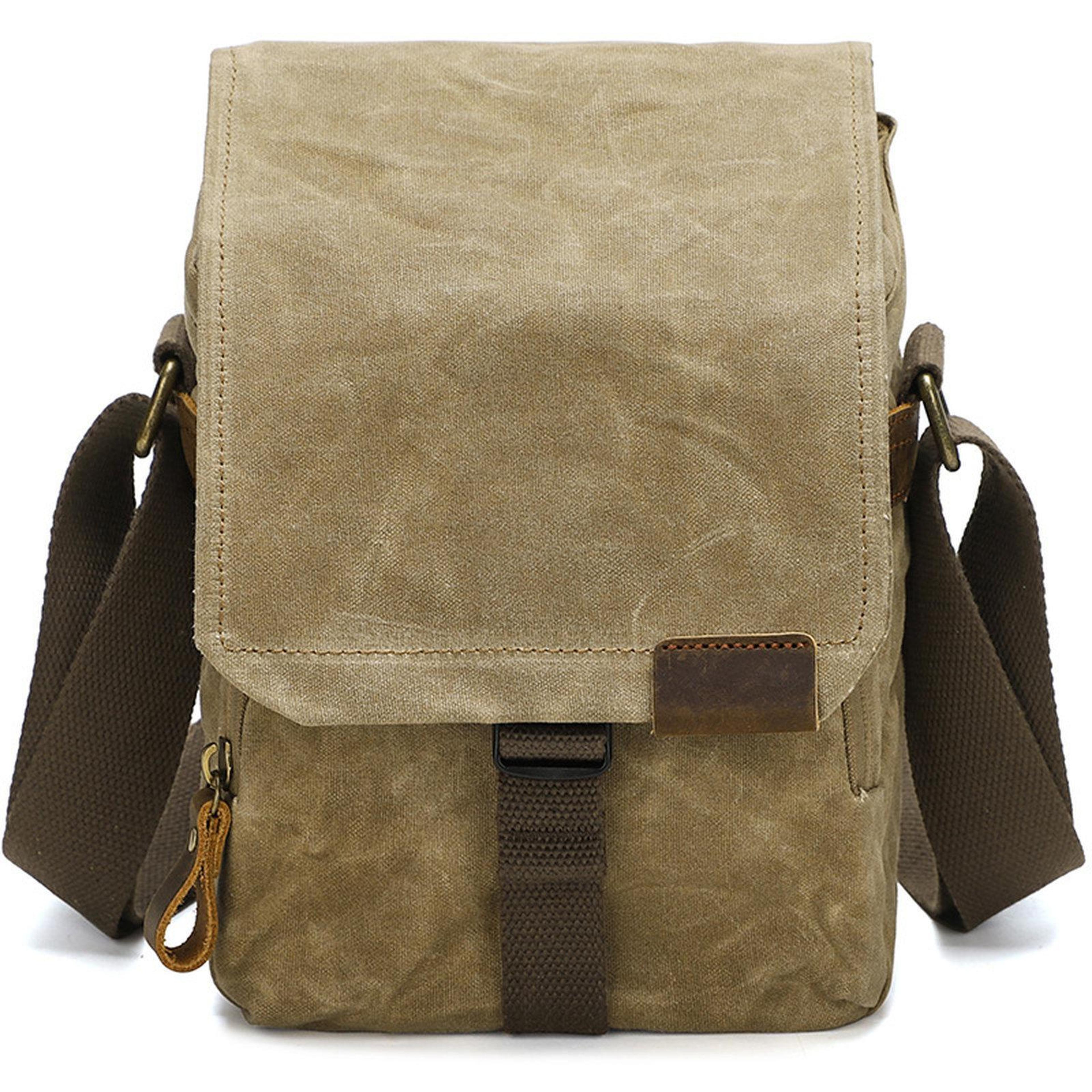 vintage waxed canvas camera bag, water-repellent dslr & mirrorless shoulder messenger bag