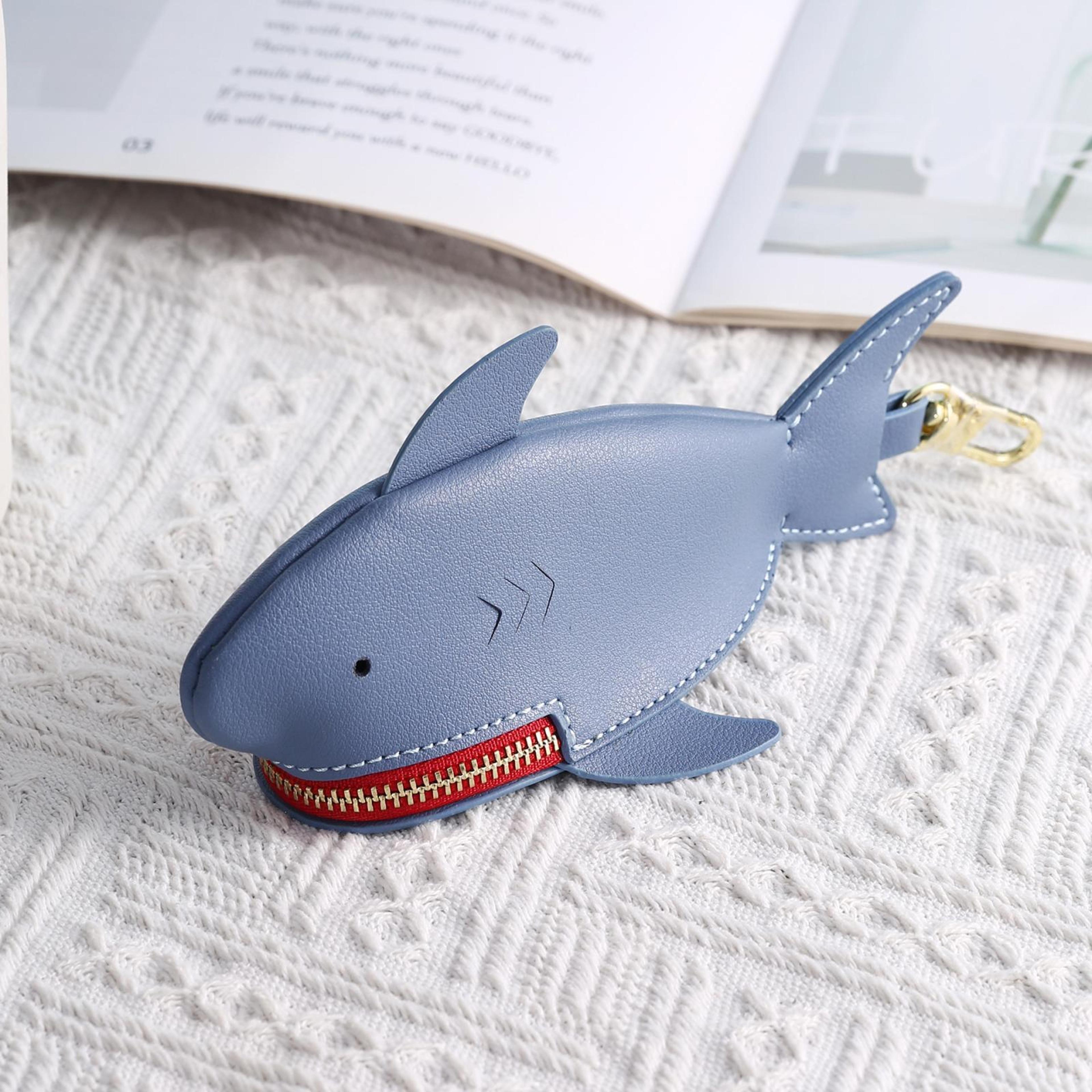 shark-shaped car key case leather key storage bag with zipper