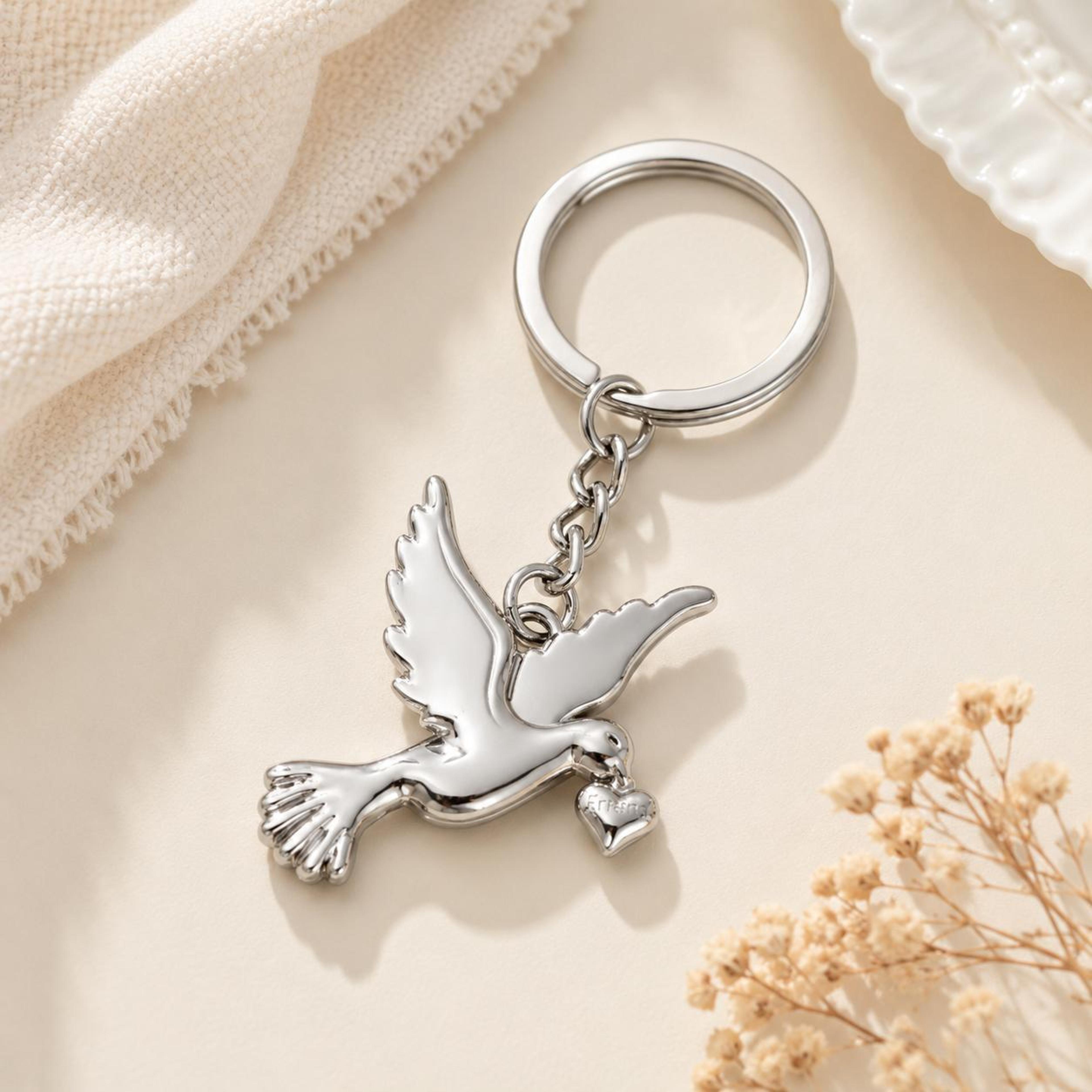 peace dove keychain durable zinc alloy dove pendant for keys and bags