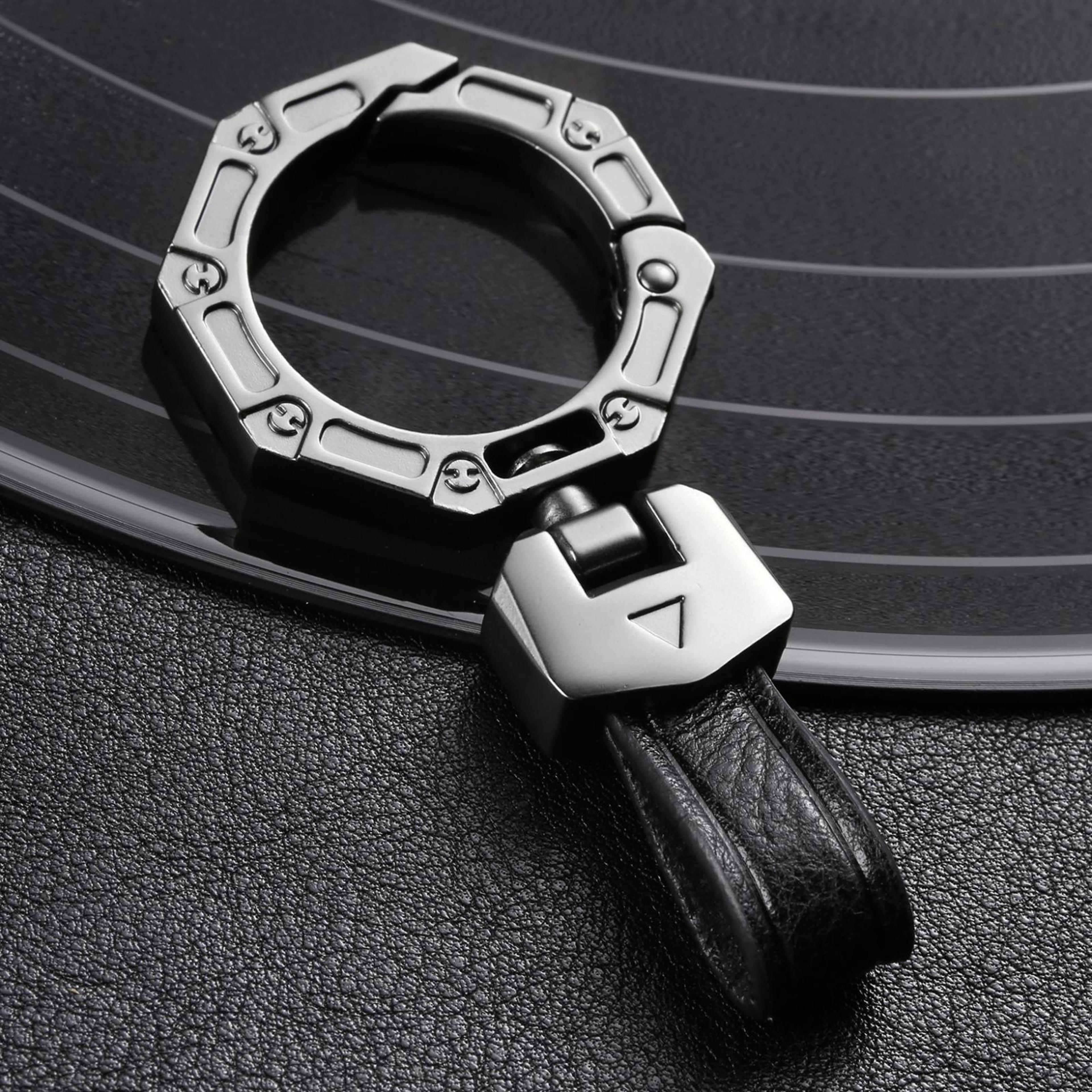 premium leather car keychain with zinc alloy buckle, anti-lost cowhide key holder