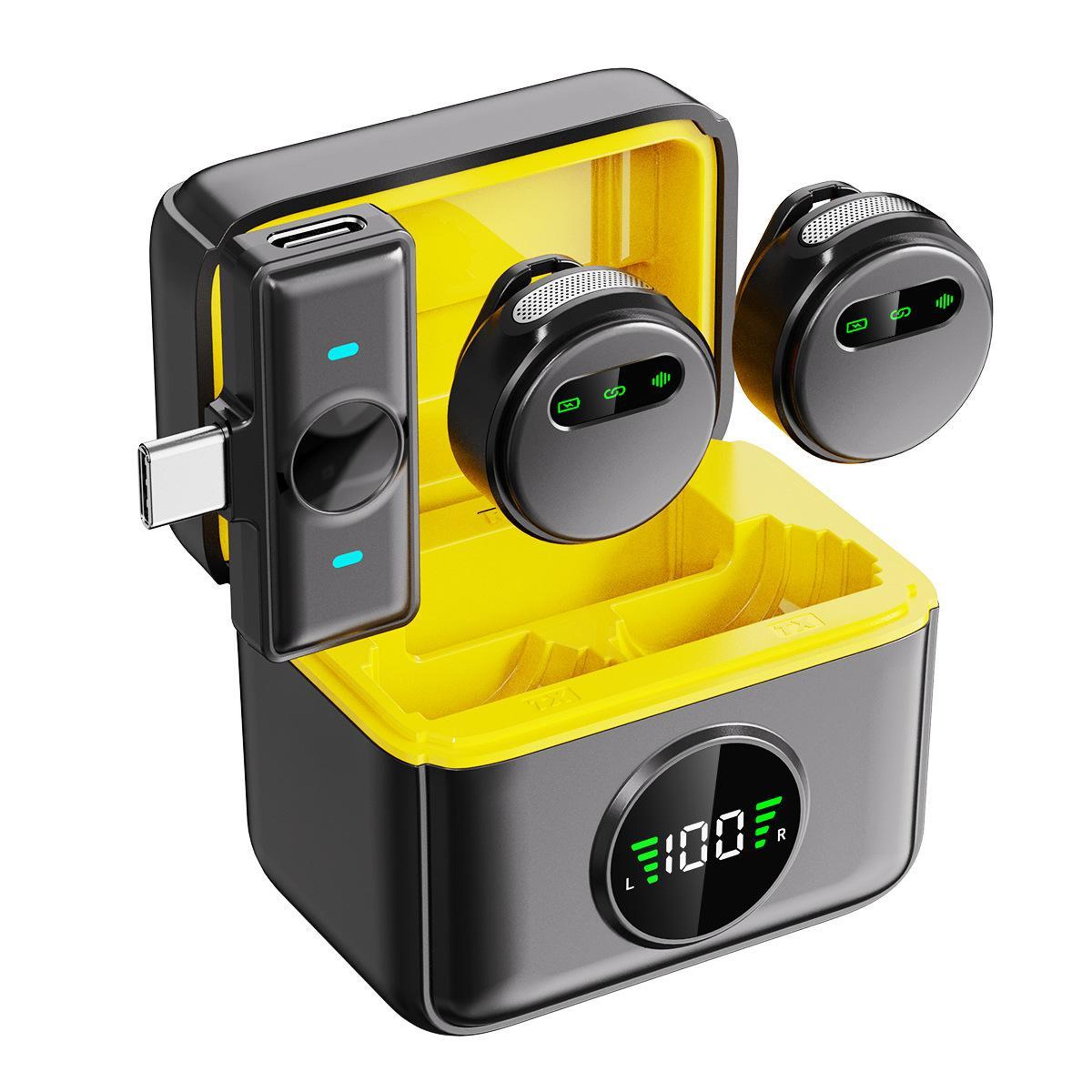 q10 wireless lavalier microphone with magnetic clip, noise cancellation and 30-hour charging case