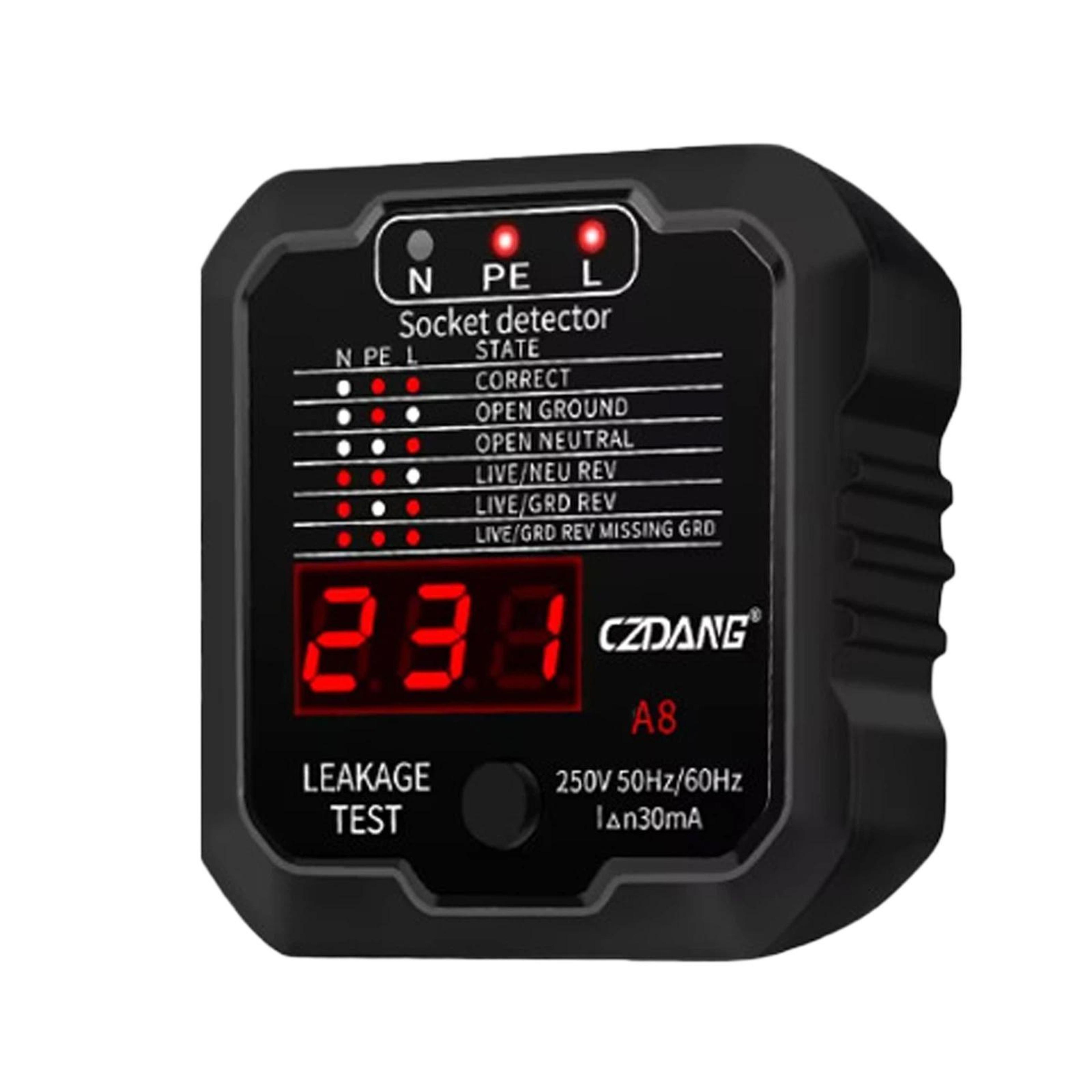 a8 socket tester with rcd leakage tester and digital voltage display
