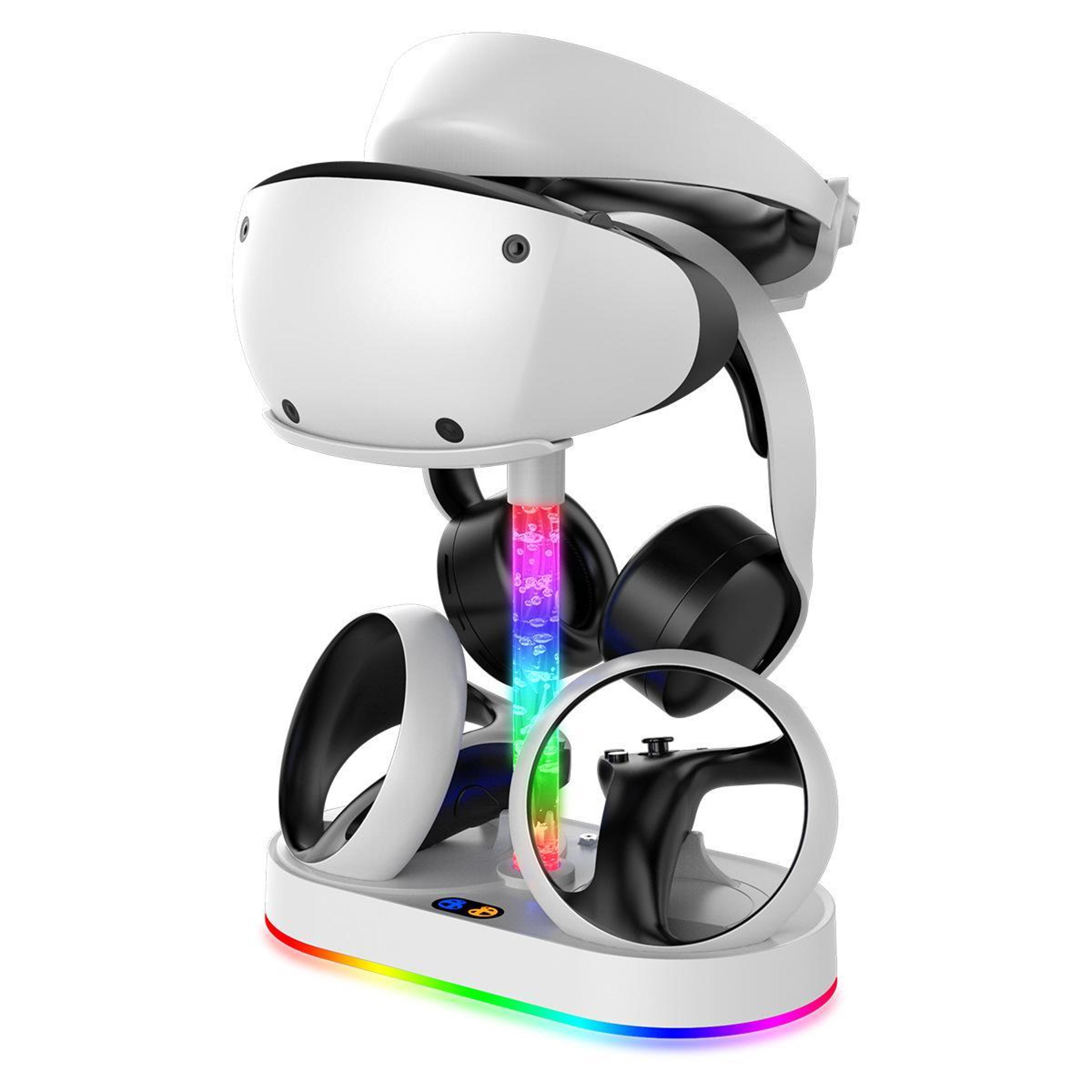rgb ps vr2 charging station with magnetic controller charger and headset stand