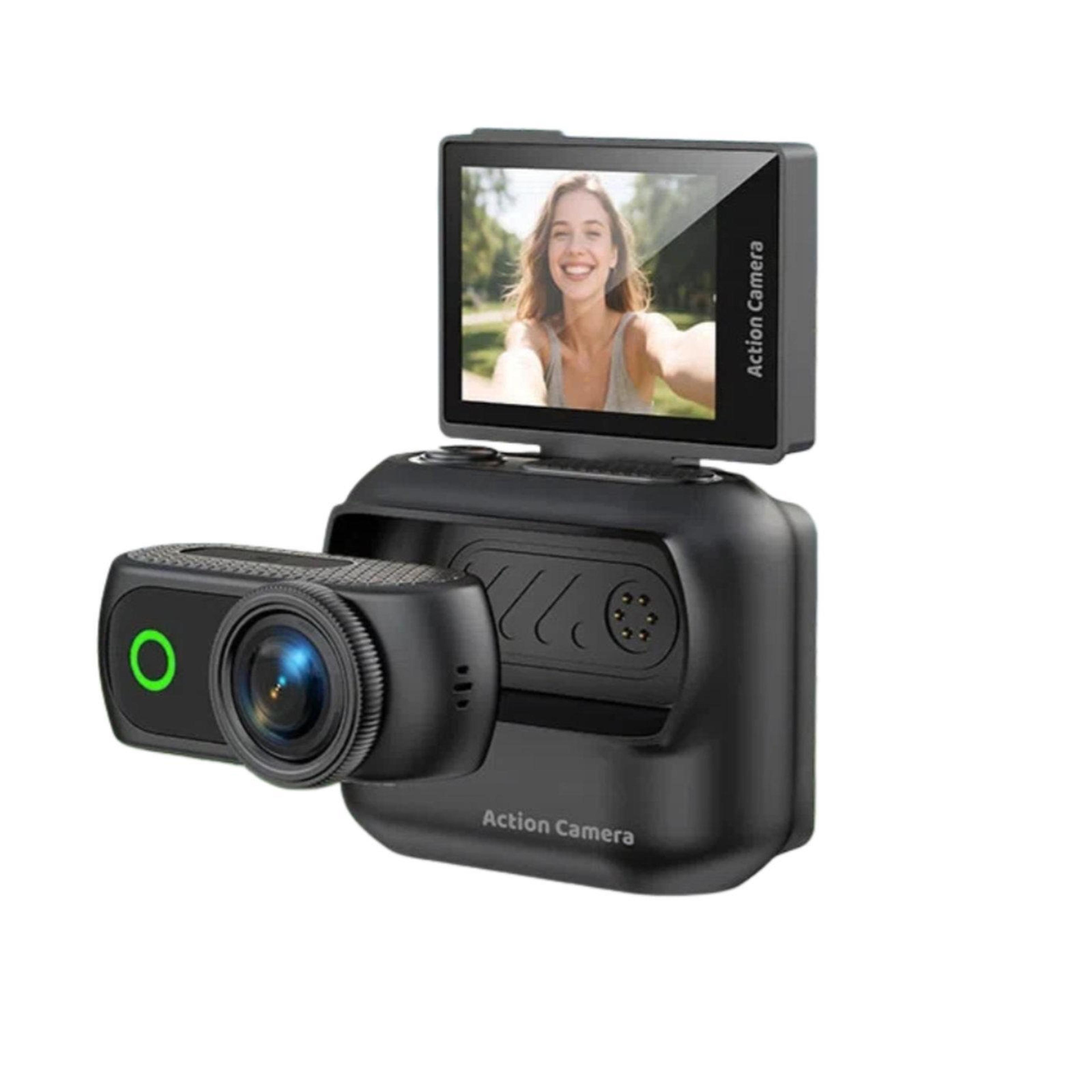 1080p mini action camera with flip screen, magnetic wearable body cam and charging case