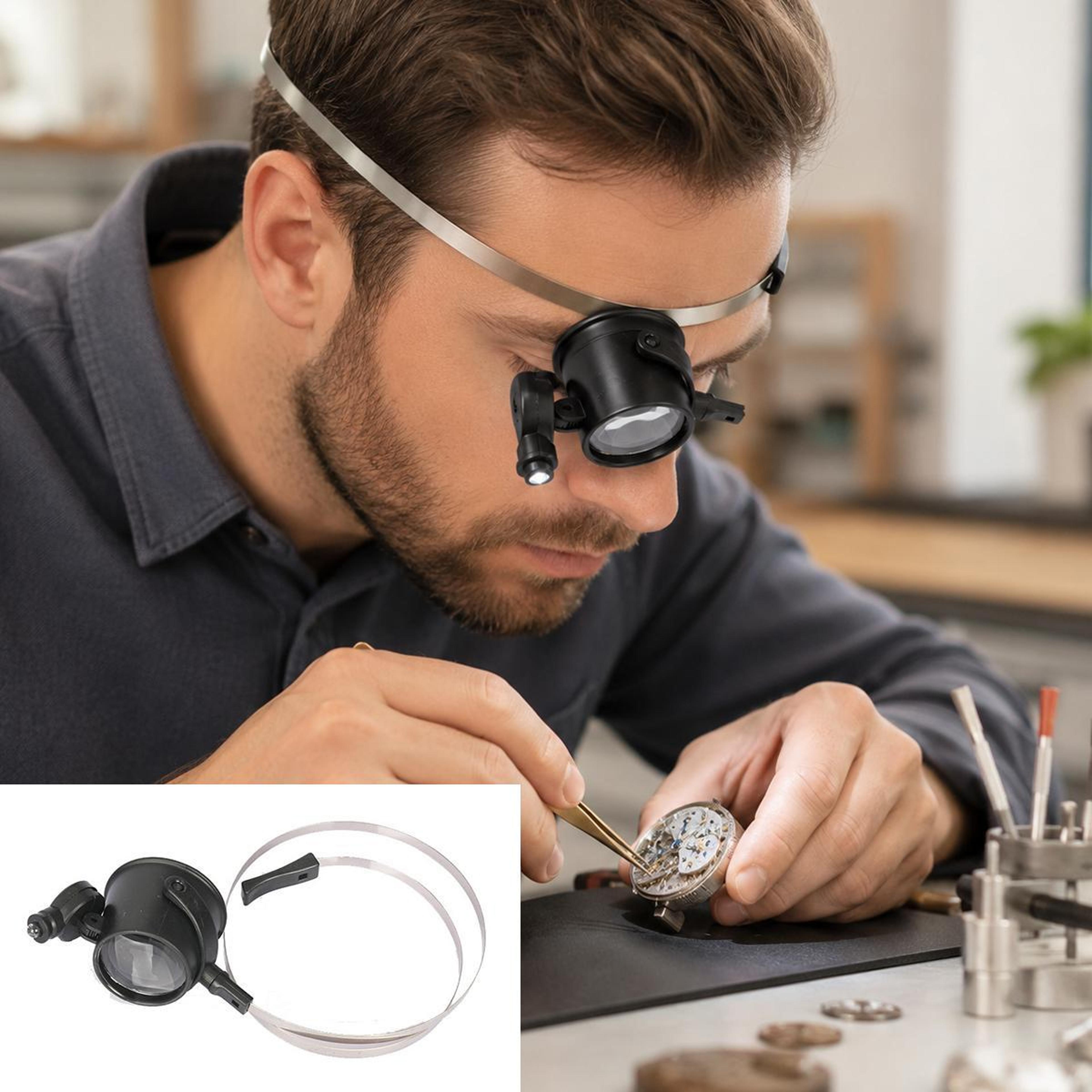 15x head-mounted watch repair magnifier with adjustable led light