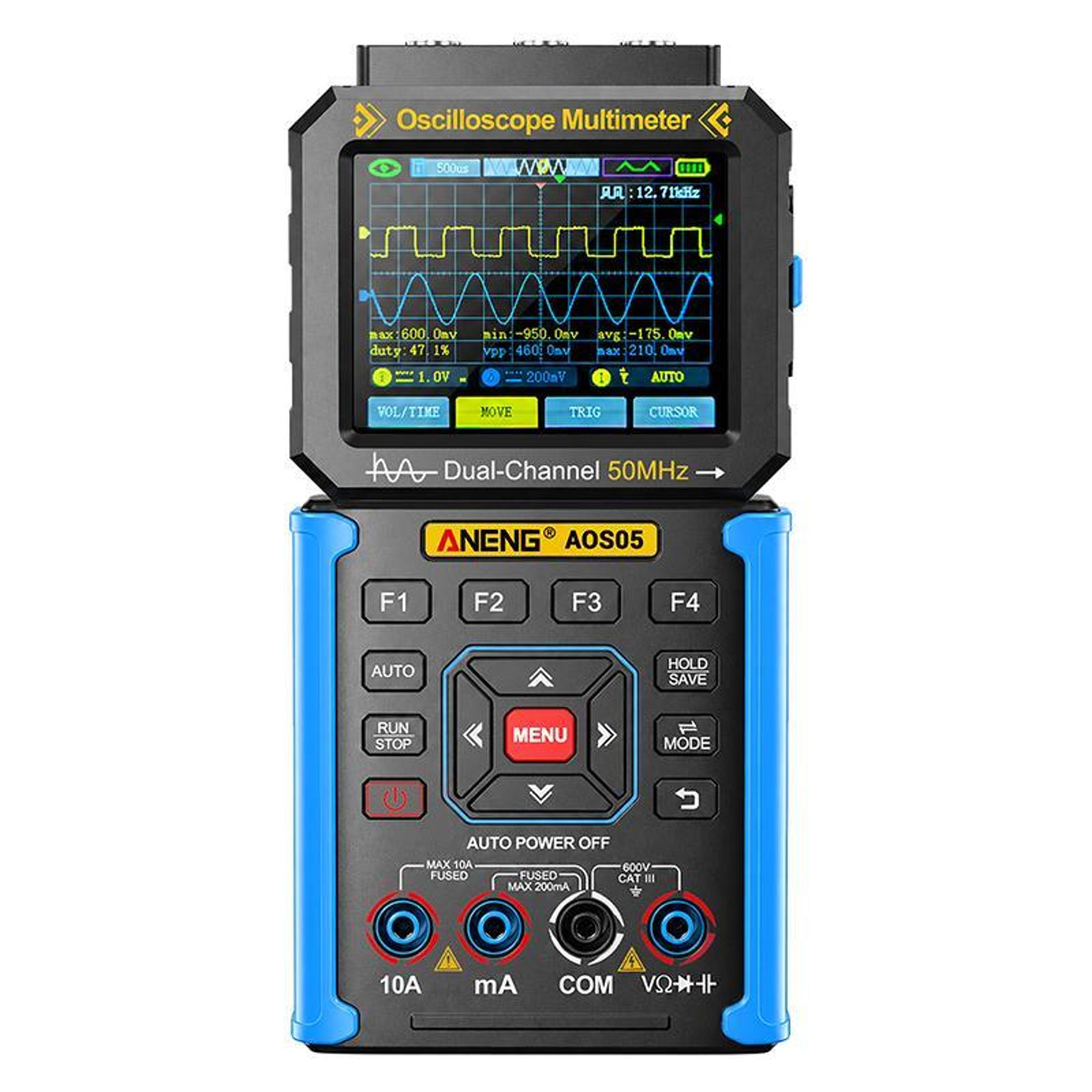 3-in-1 handheld oscilloscope multimeter with dual-channel 50mhz scope and signal generator