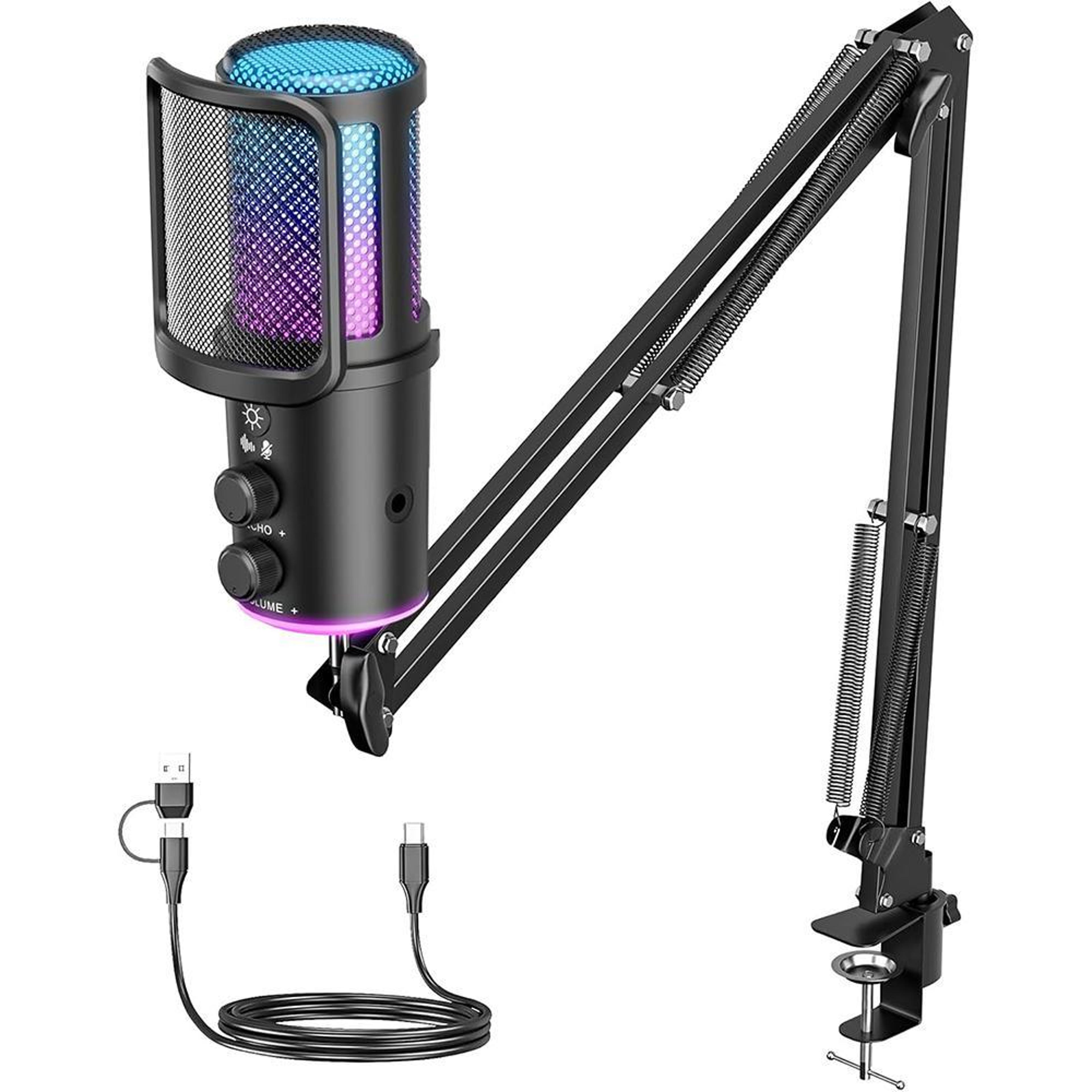 m530 rgb usb condenser gaming microphone with boom arm for streaming