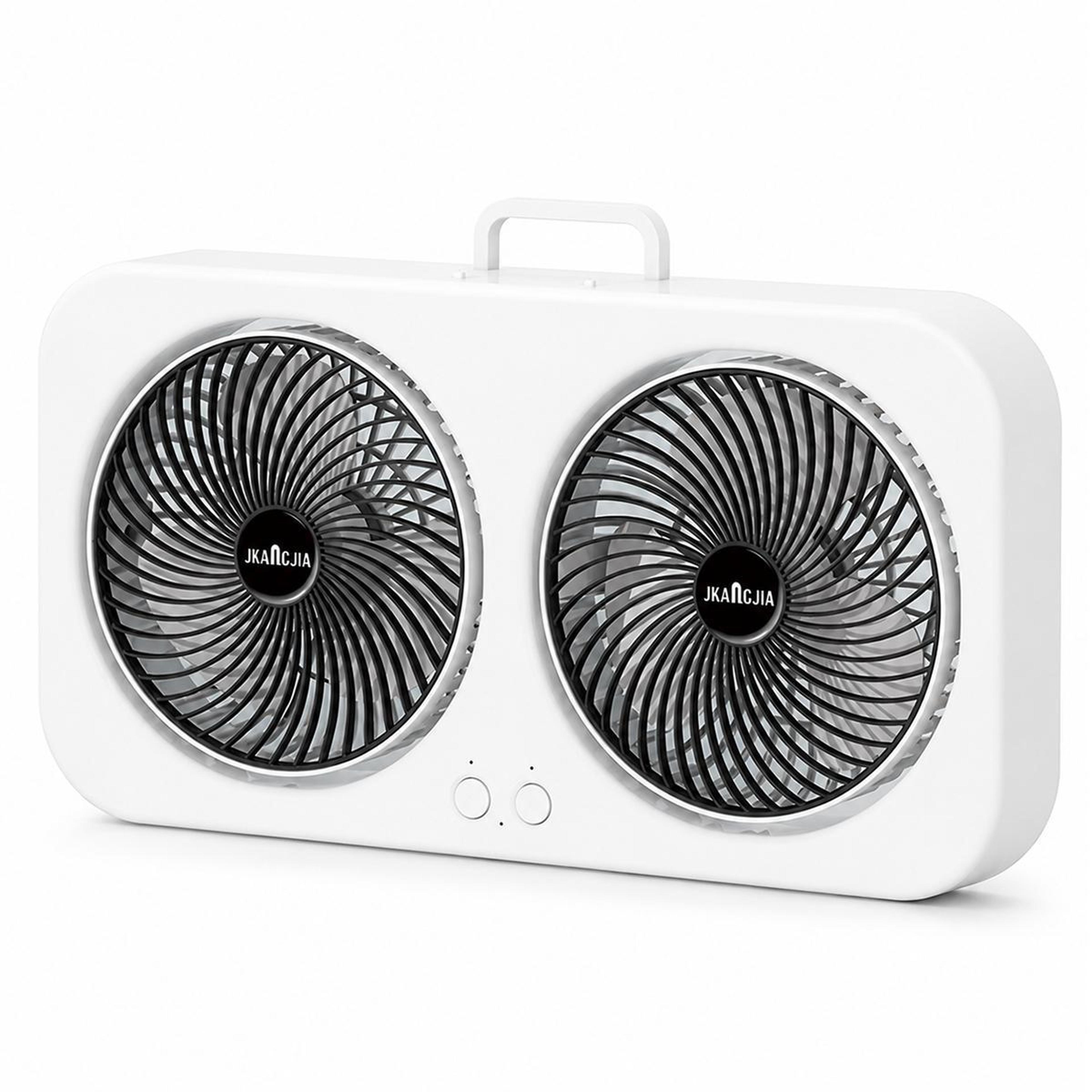 f8 dual-head rechargeable desk fan with quiet 3-speed air circulation and phone holder