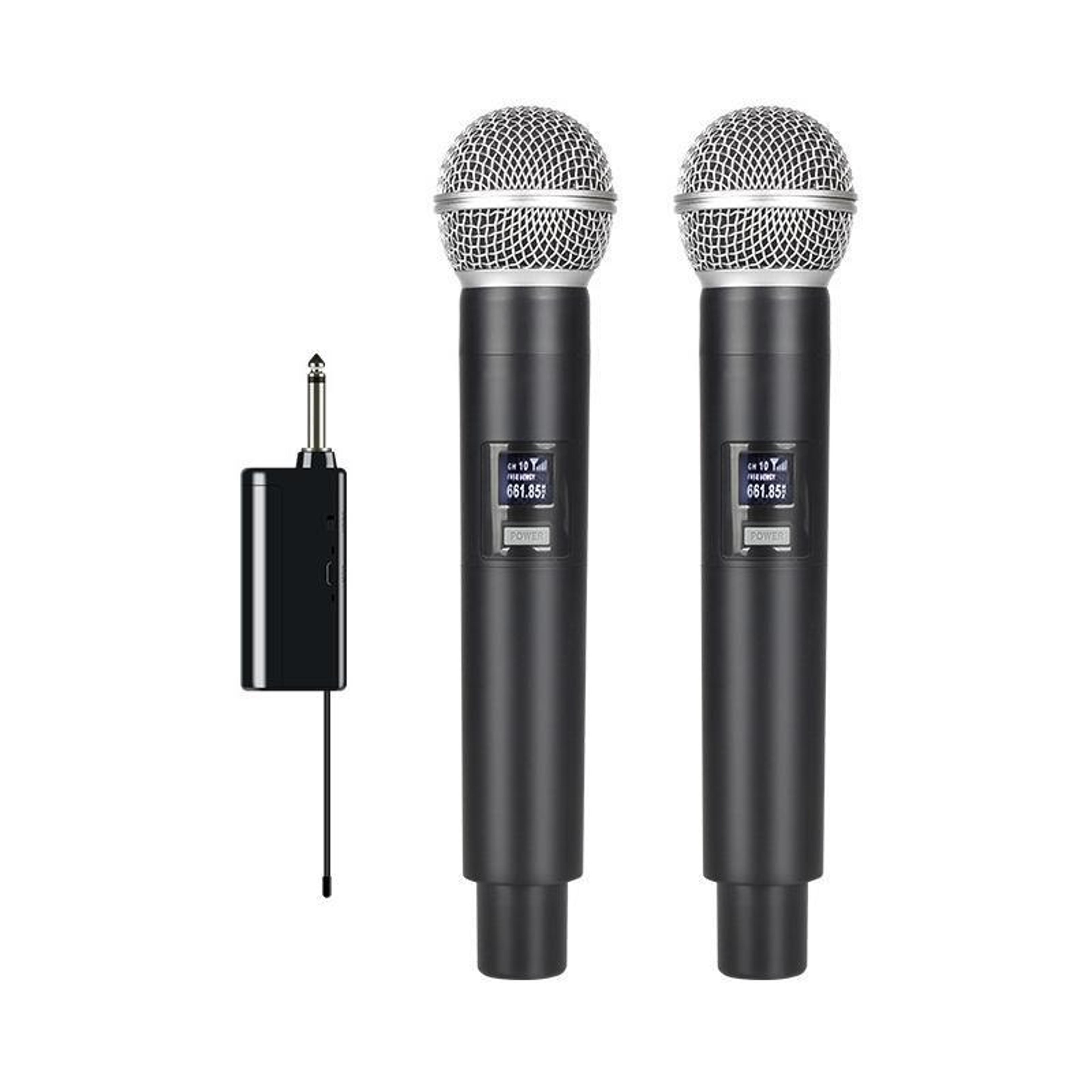 e5 dual uhf wireless microphone system with 2 handheld mics and 50m range