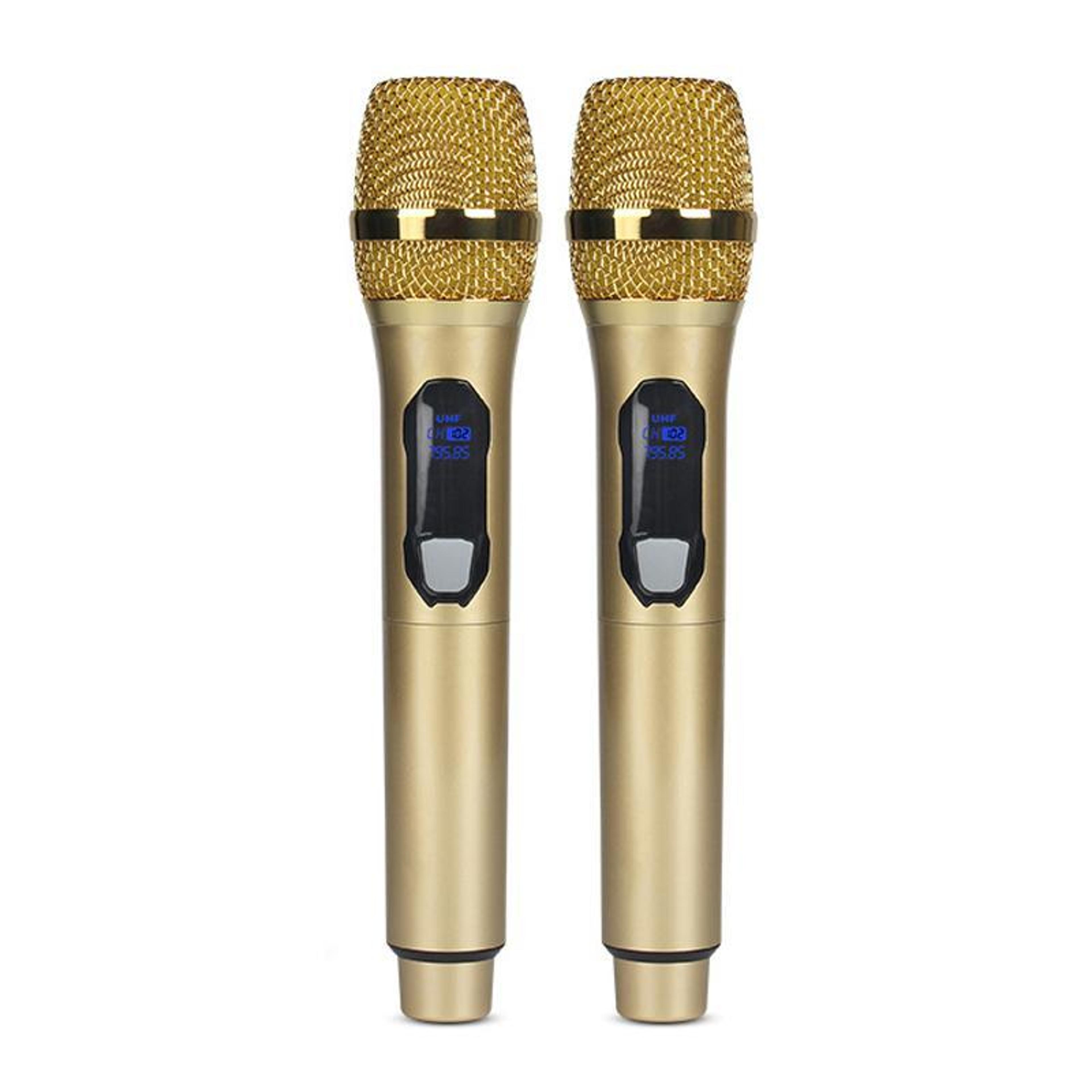 e1 uhf wireless microphone system with dual rechargeable handheld mics and 50m range