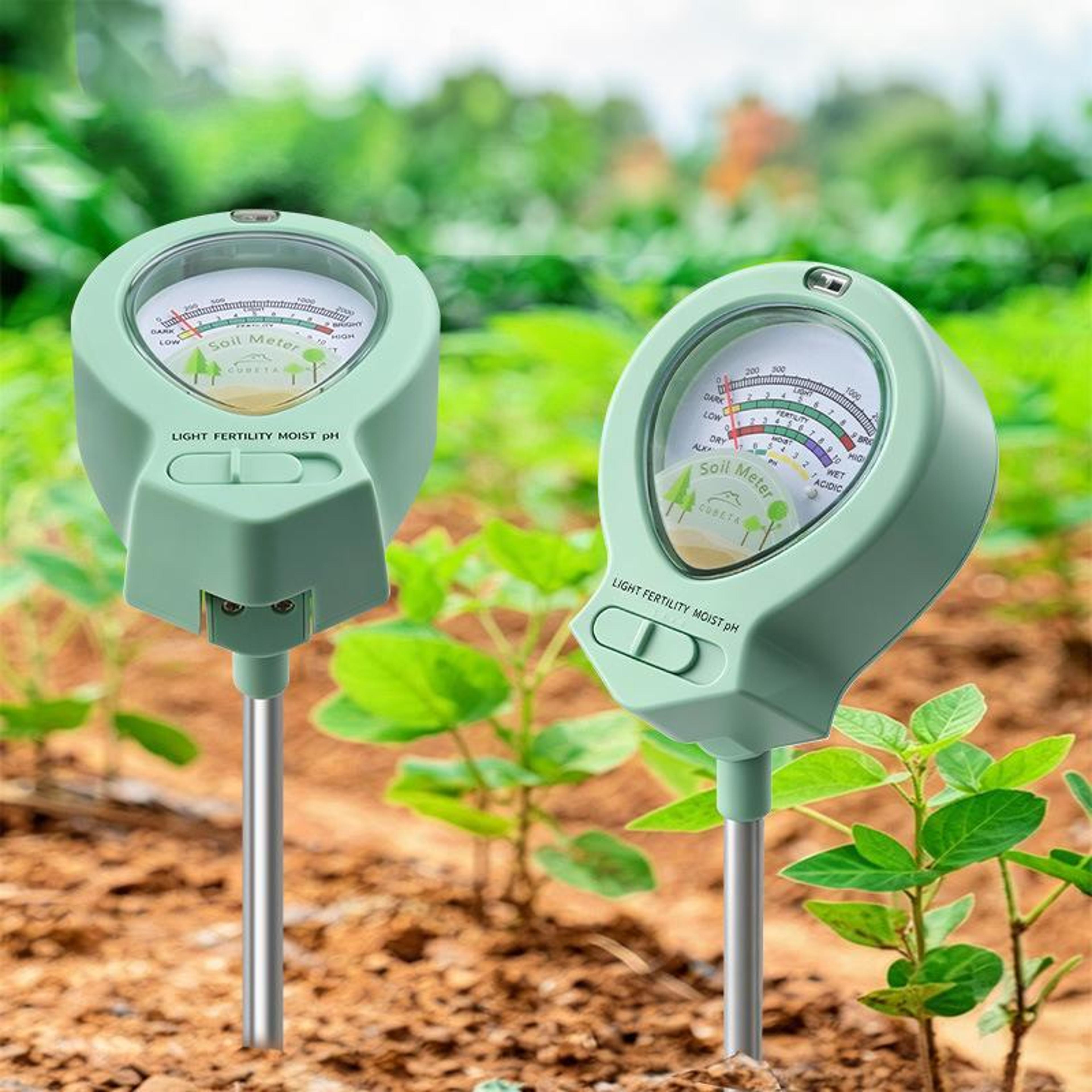 4-in-1 soil tester with soil ph meter, moisture, light and fertility analyzer