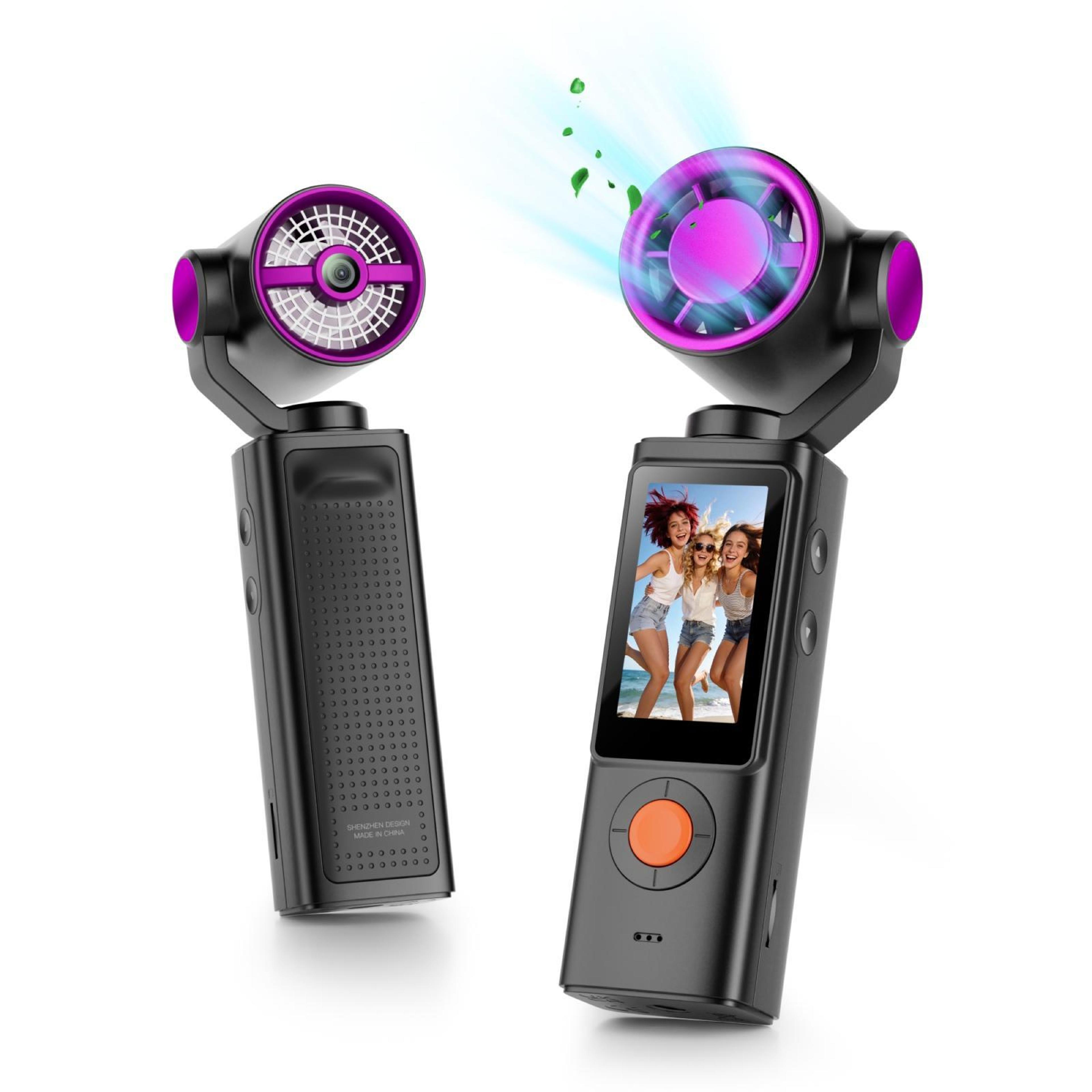 f21 1080p vlog camera with portable handheld fan and 1.97-inch ips screen