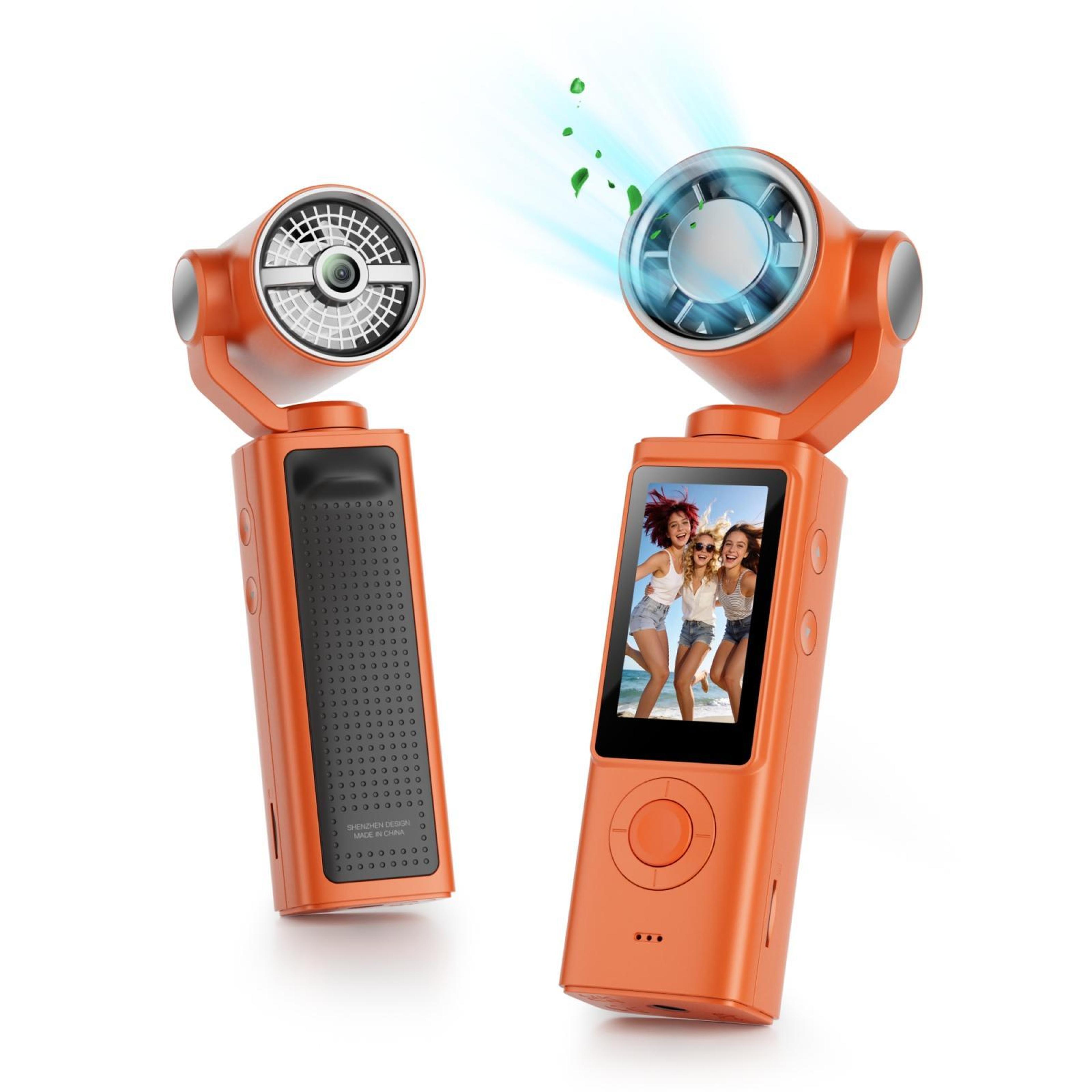 vlog camera with handheld fan, 1.97-inch ips screen and 270° rotating lens