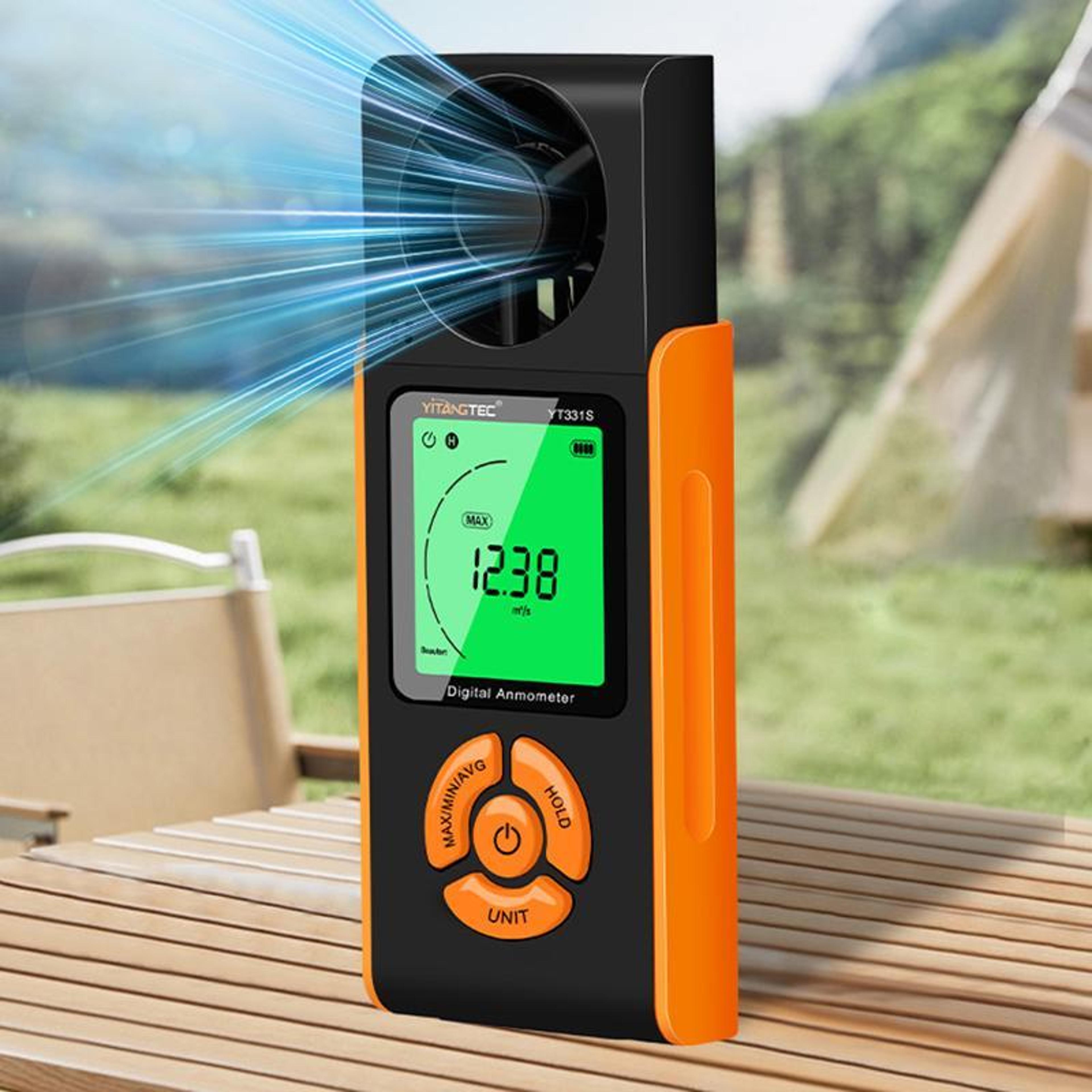 digital anemometer portable wind speed meter with full-view display and 3-color warning