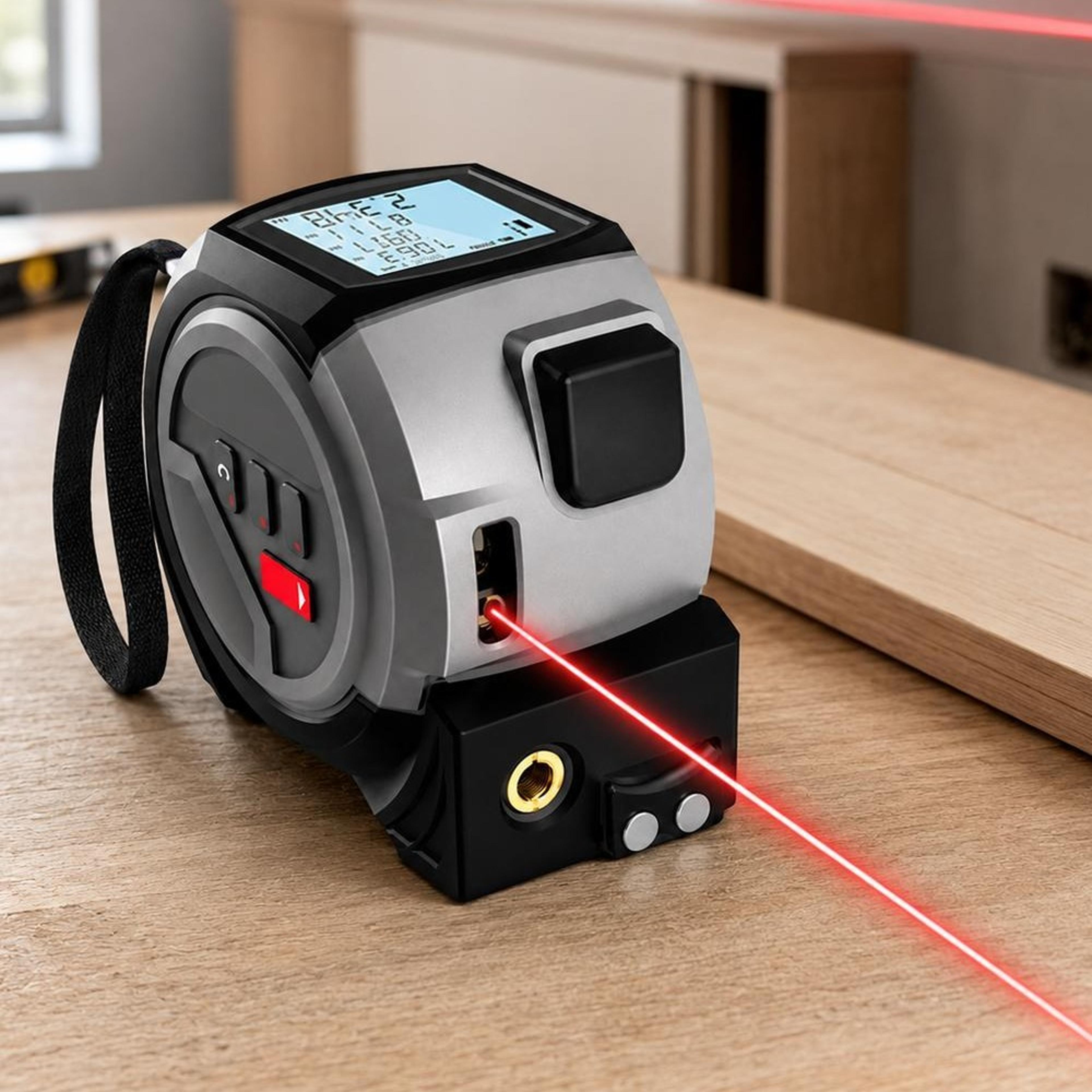 3-in-1 laser distance meter with digital tape measure and cross line laser
