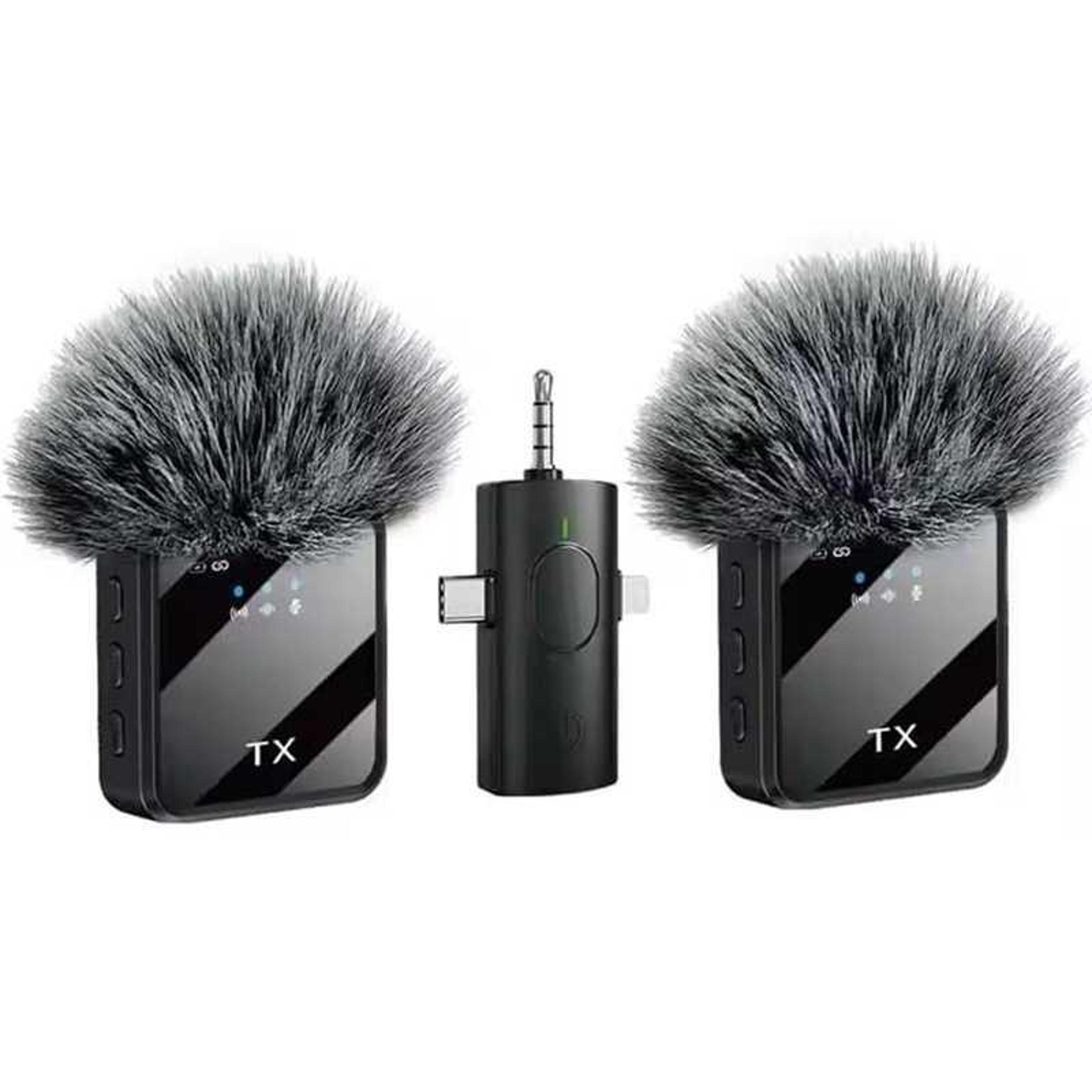 dual wireless lavalier microphone with noise reduction and 3-in-1 receiver