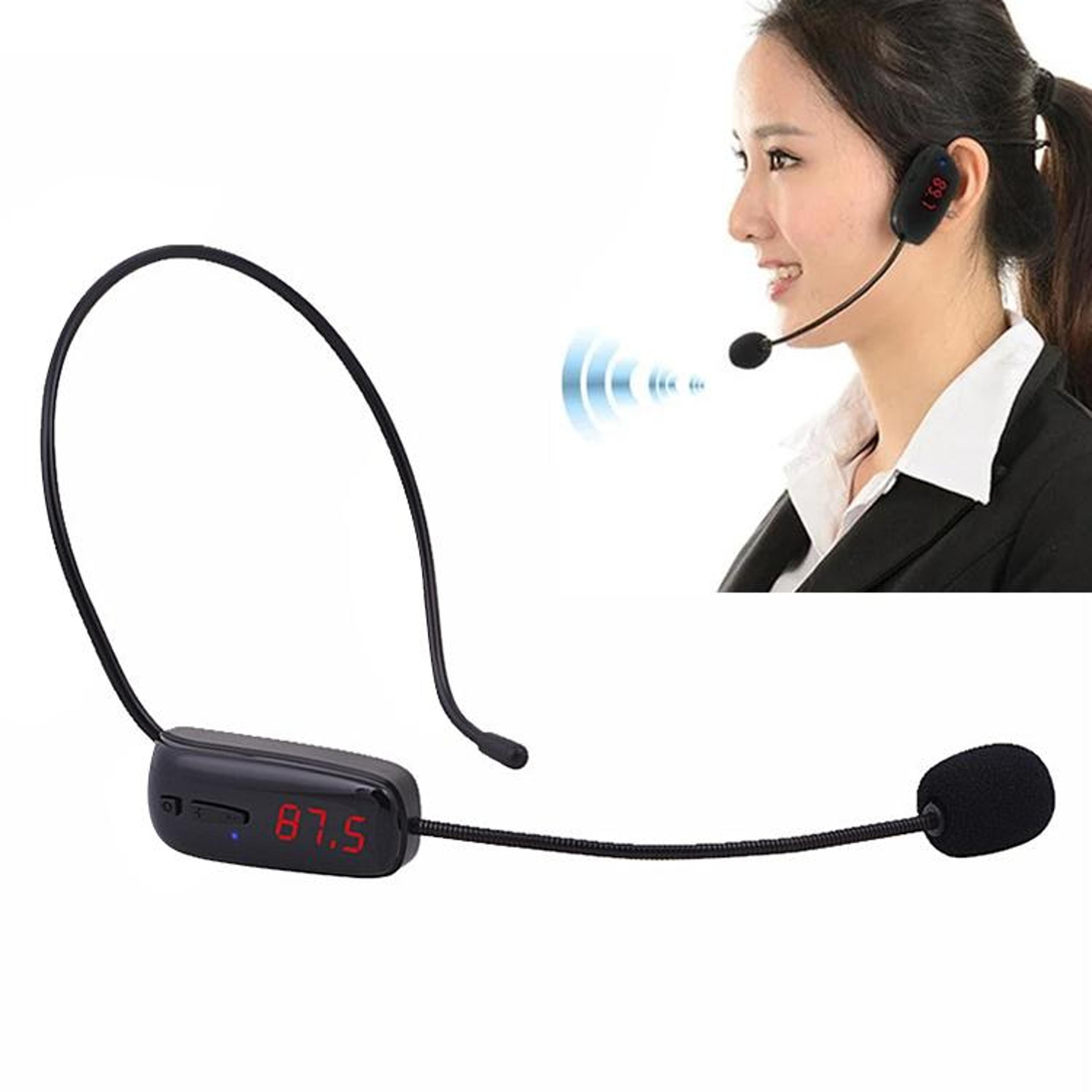 portable wireless headset microphone with 225-channel fm transmitter for teaching and presentations