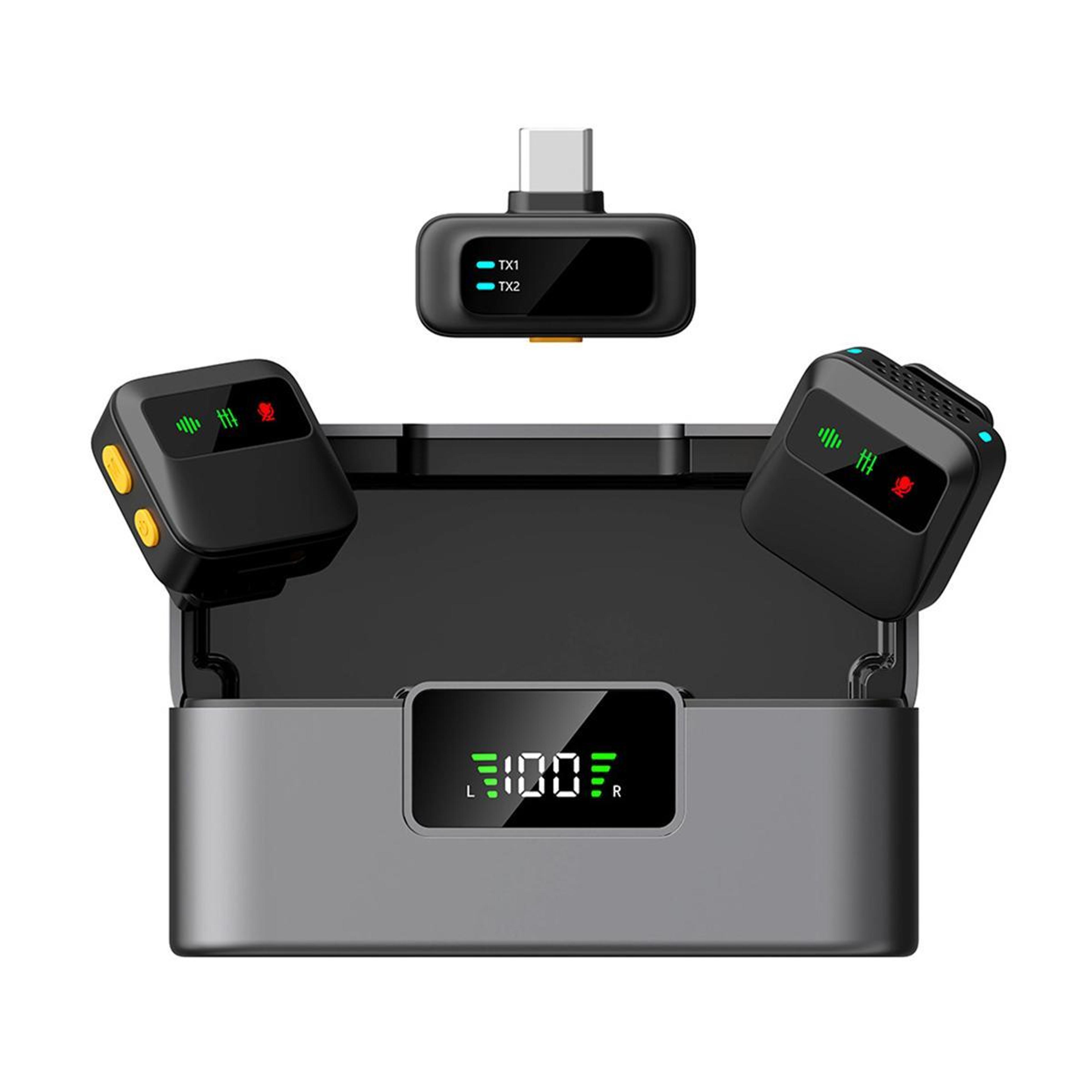 q19 wireless lavalier microphone with noise reduction, 2.4ghz audio and 36-hour charging case