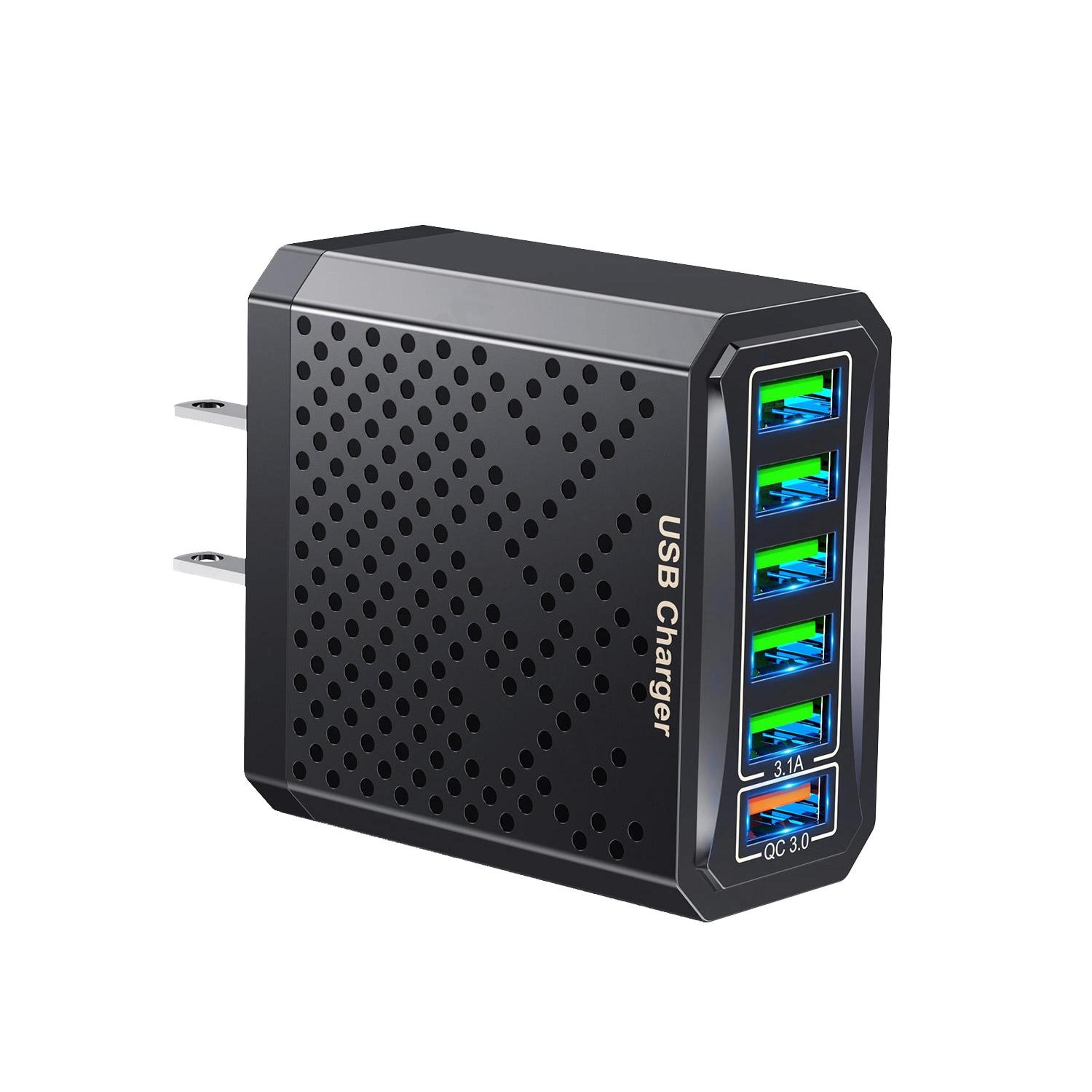 6-port usb fast charger with qc3.0 quick charge and smart multi-port charging