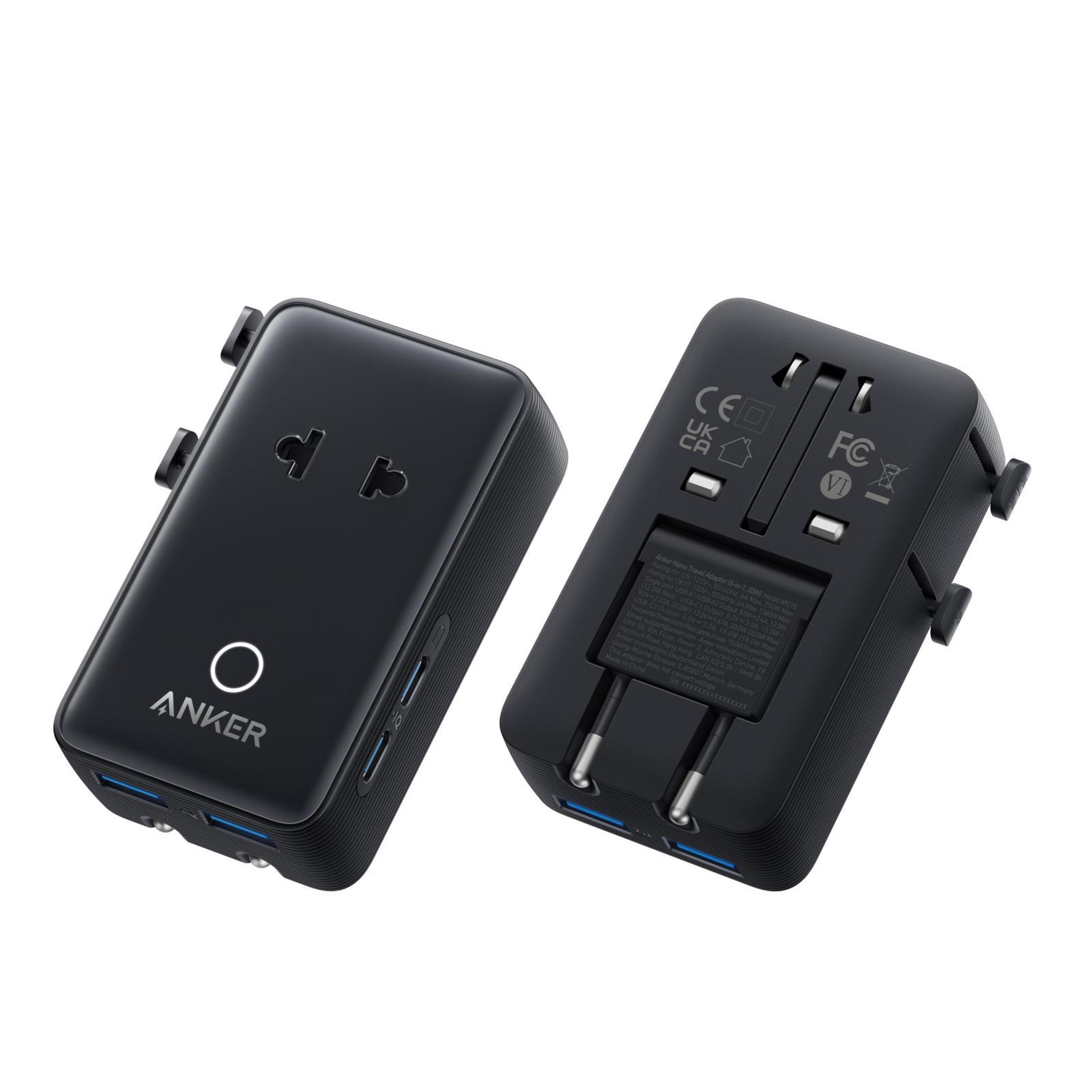 anker universal travel adapter with 20w usb-c pd fast charging and 4 usb ports