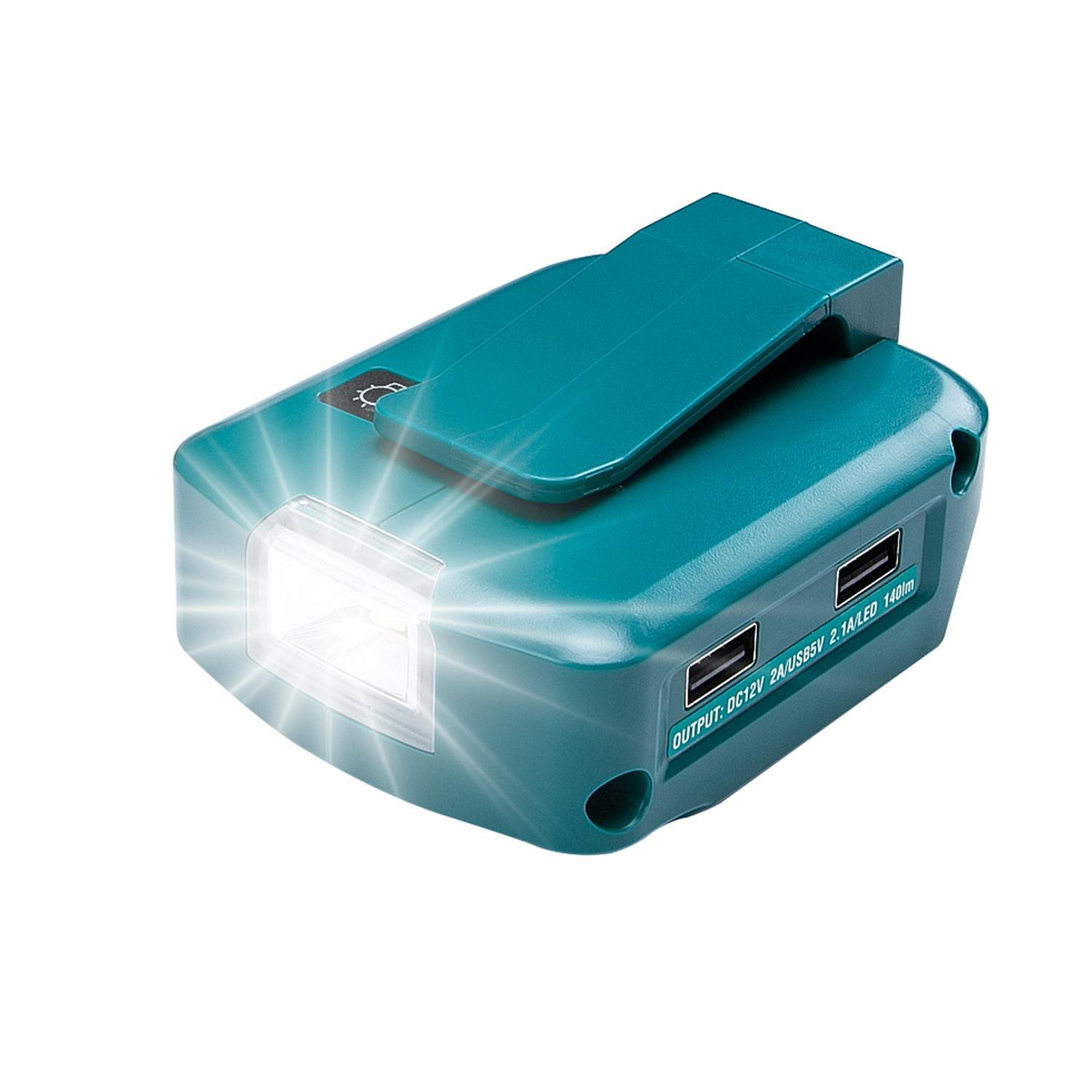 battery adapter with led work light, dual usb and dc output