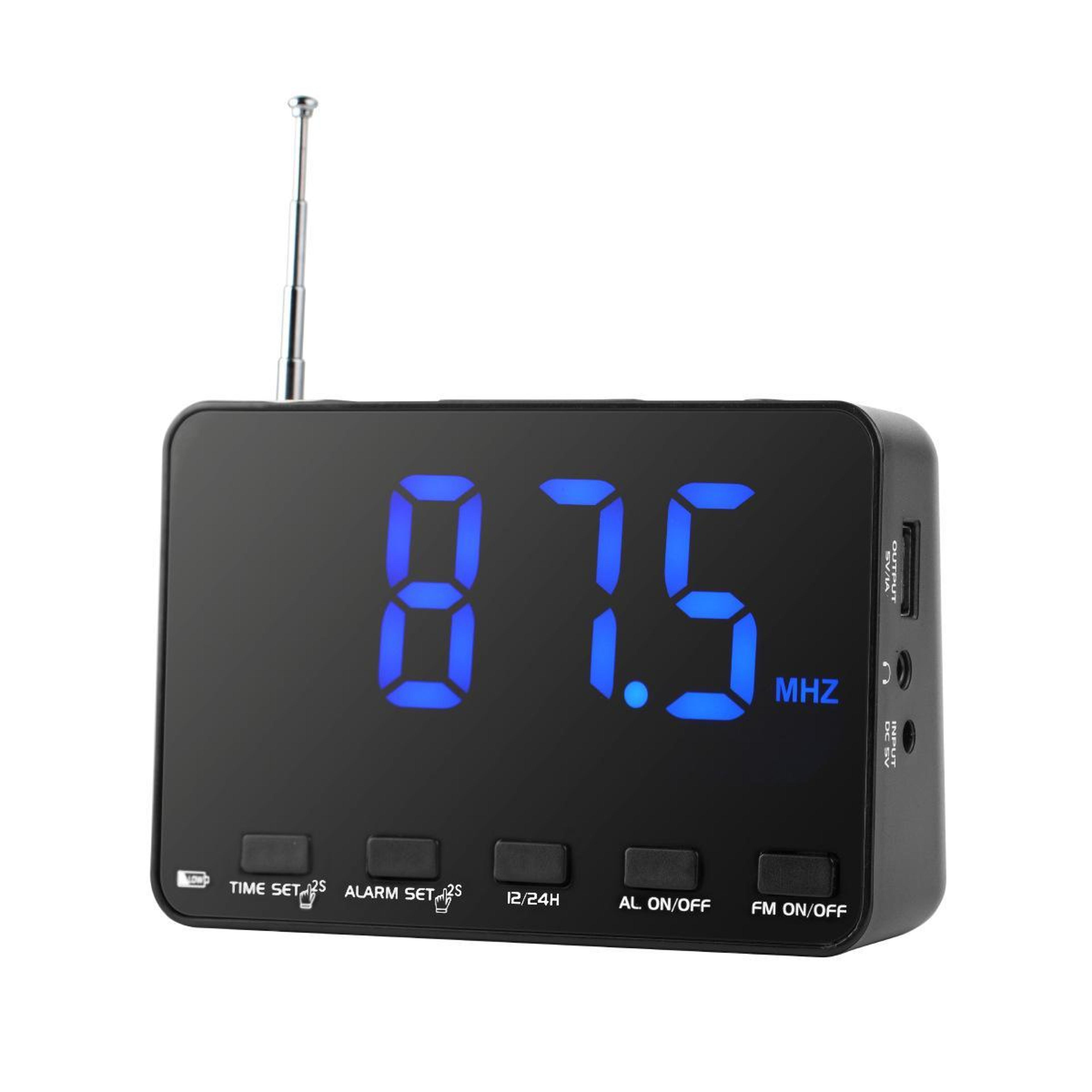 fm alarm clock radio with large led display, dsp tuning & portable dual power
