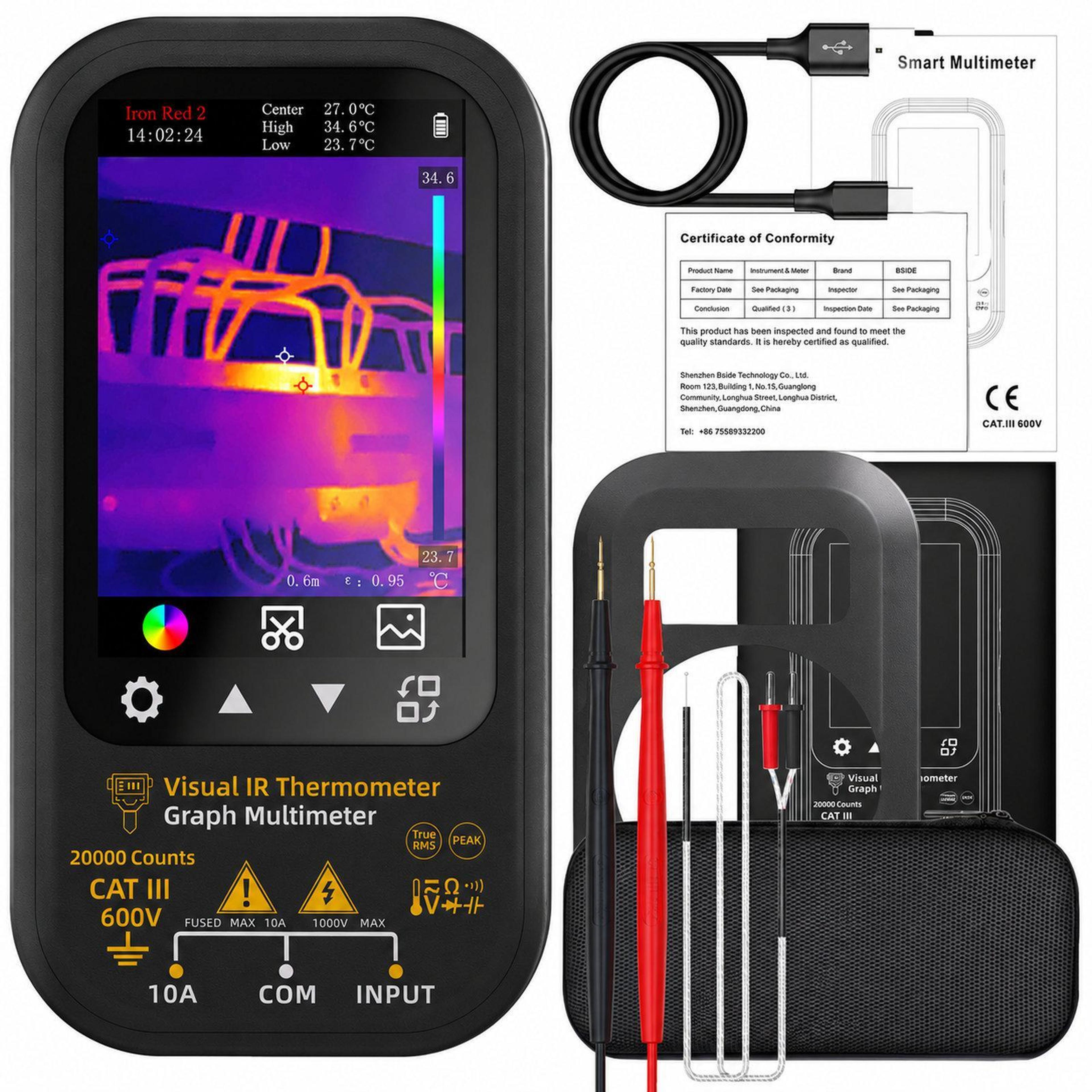 2-in-1 thermal imaging multimeter with touchscreen infrared thermal imager