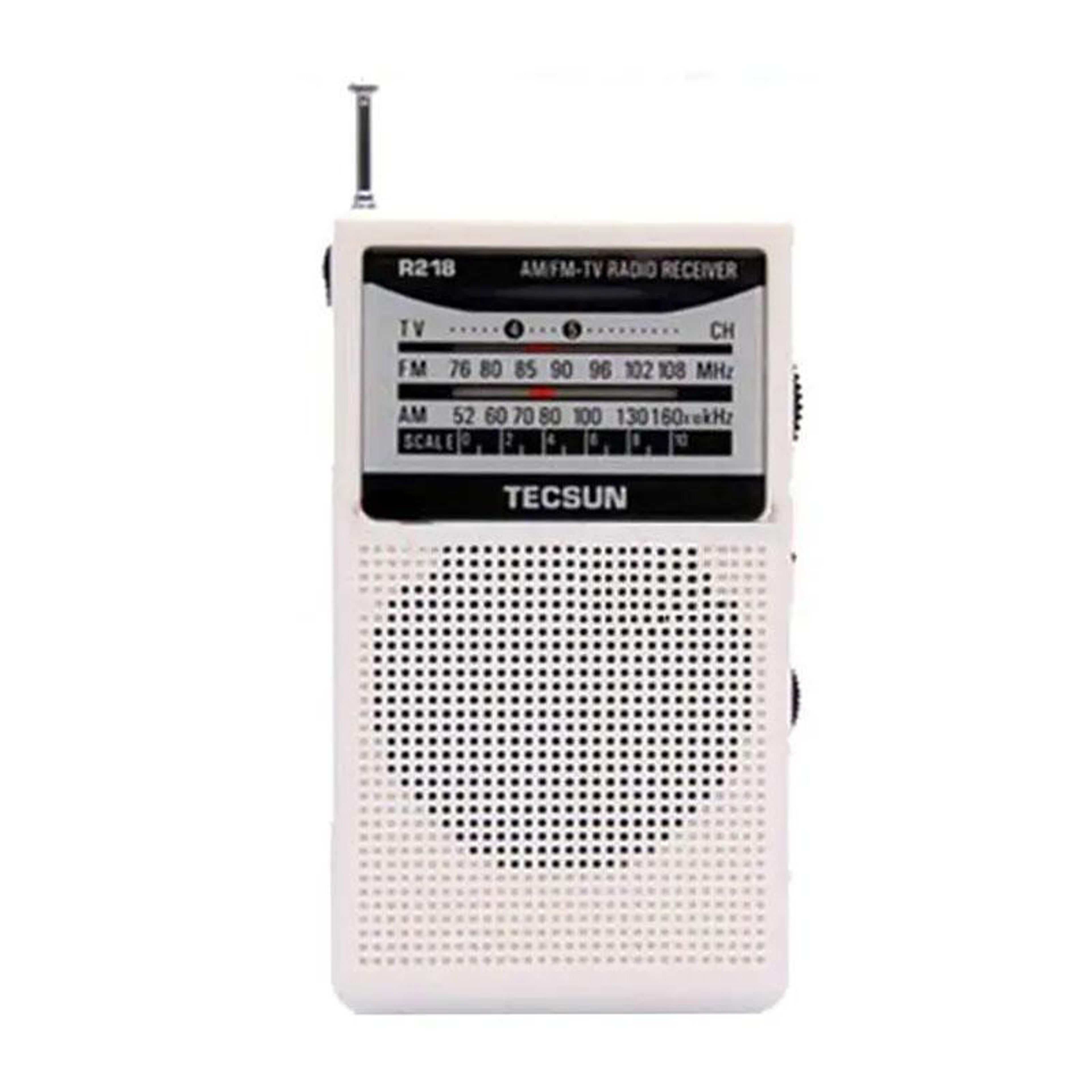 r-218 portable am fm radio with analog tuning and pocket-size design