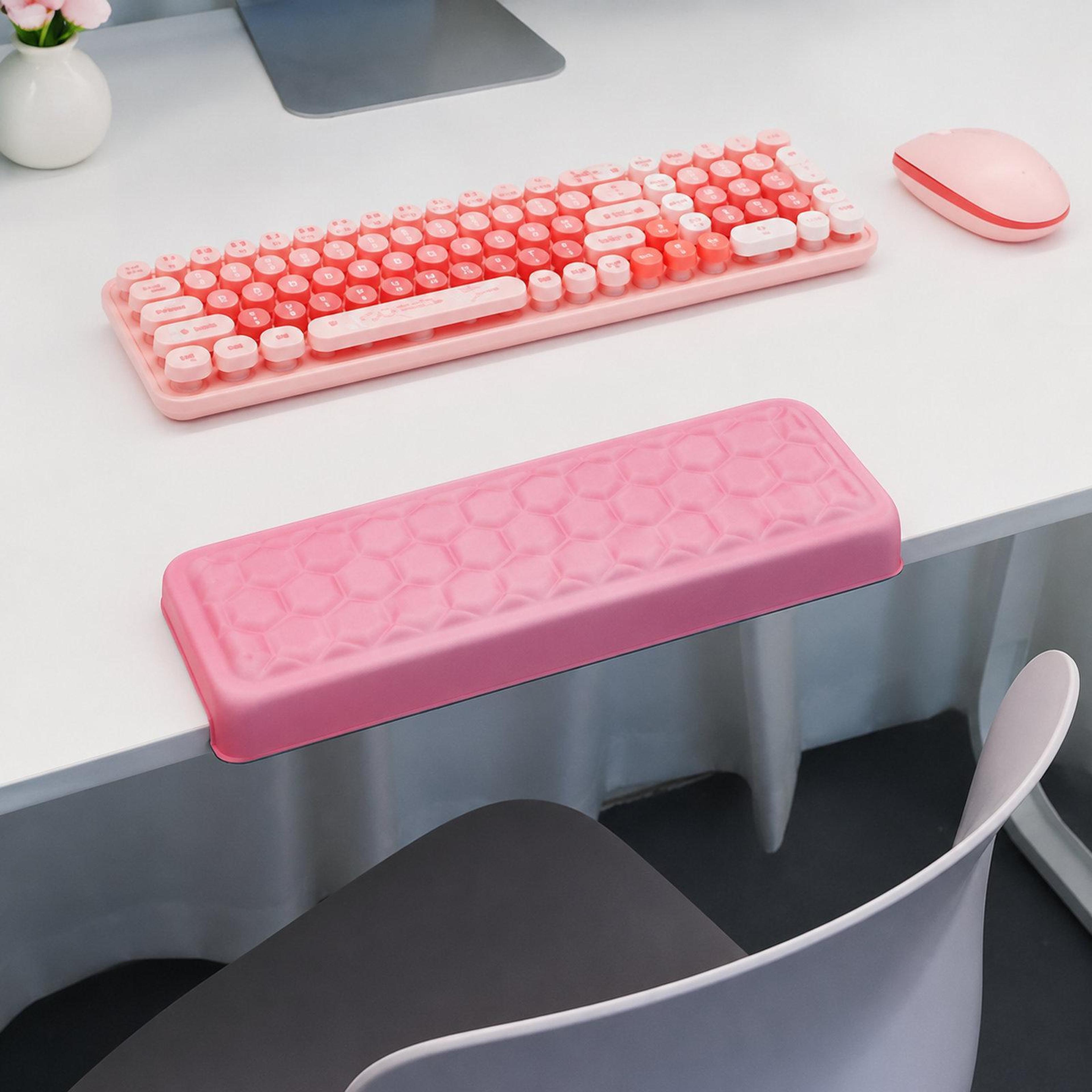 ergonomic l-shaped desk elbow pad with keyboard wrist rest and non-slip foam support