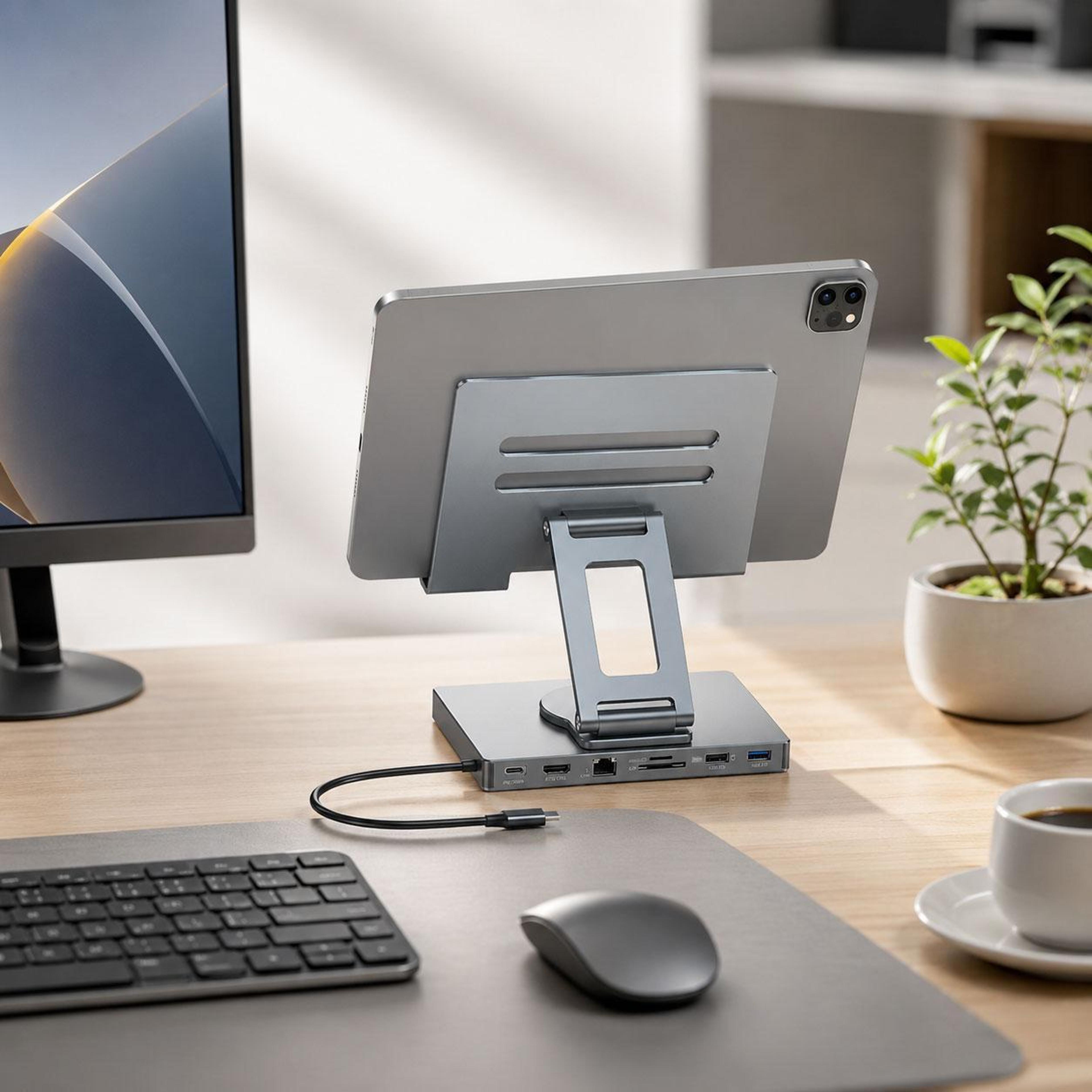 7-in-1 usb-c docking station with 4k hdmi and 360° rotating tablet stand