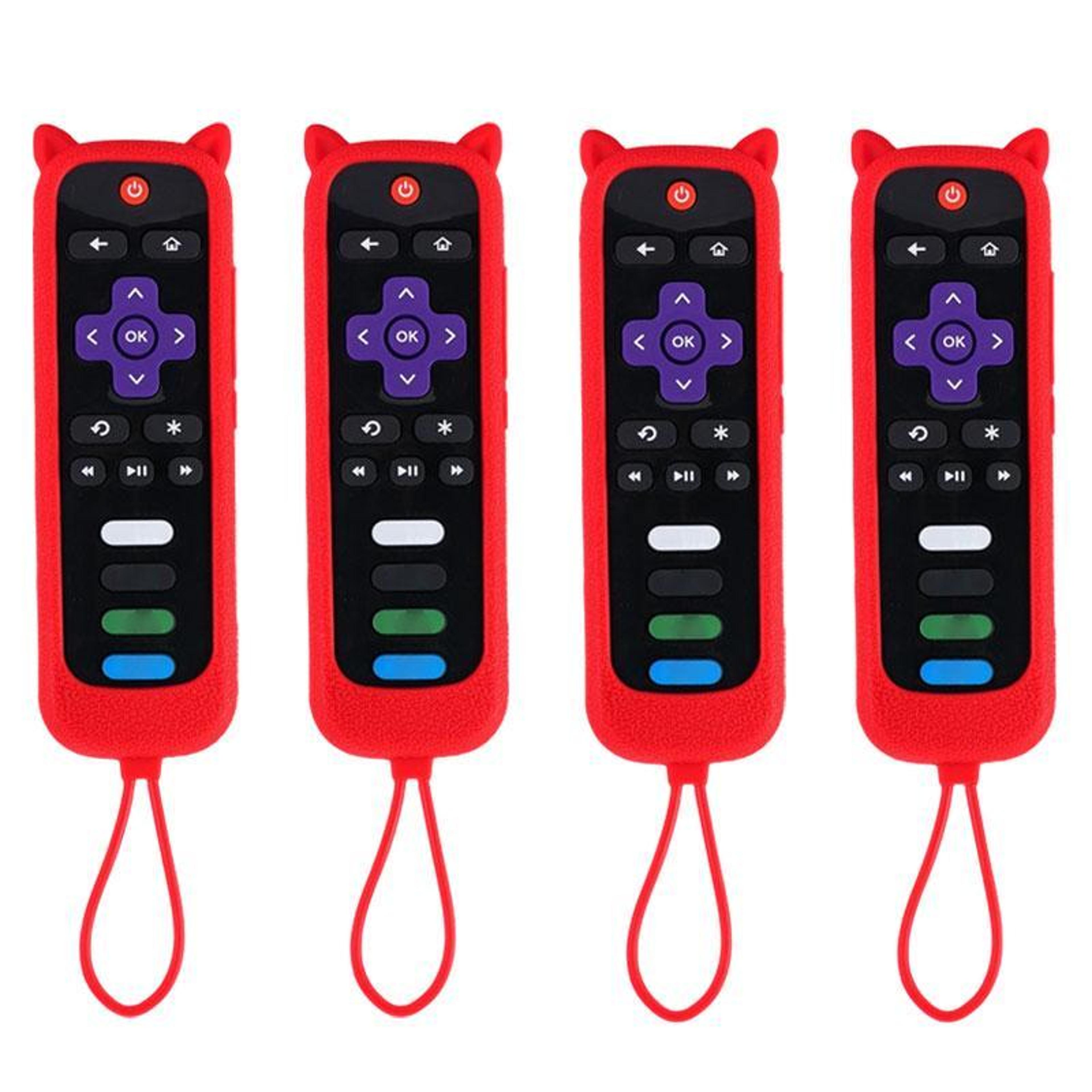 4pcs tcl roku tv remote silicone covers with cat ears and mini straps