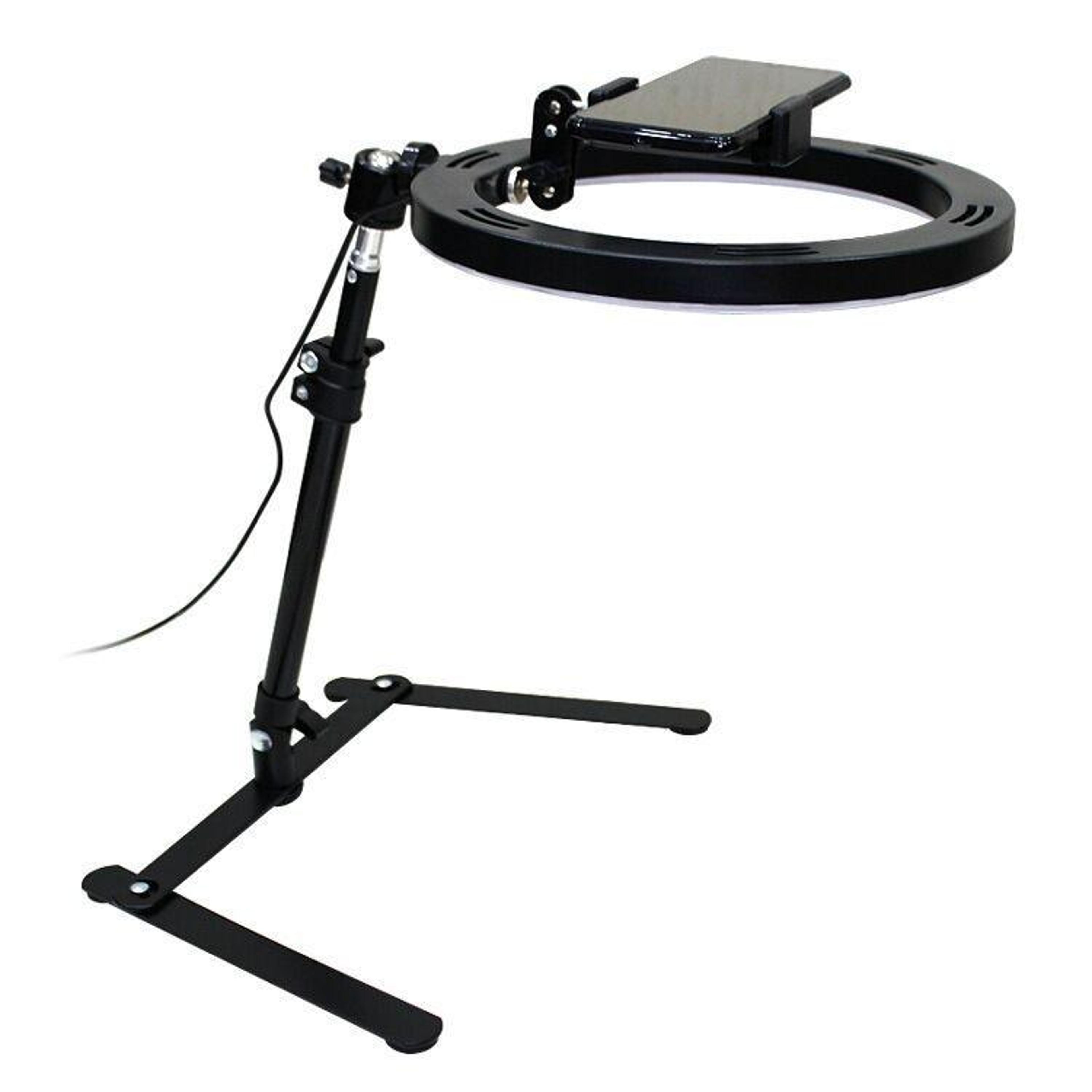 overhead phone stand with ring light for video recording and live streaming