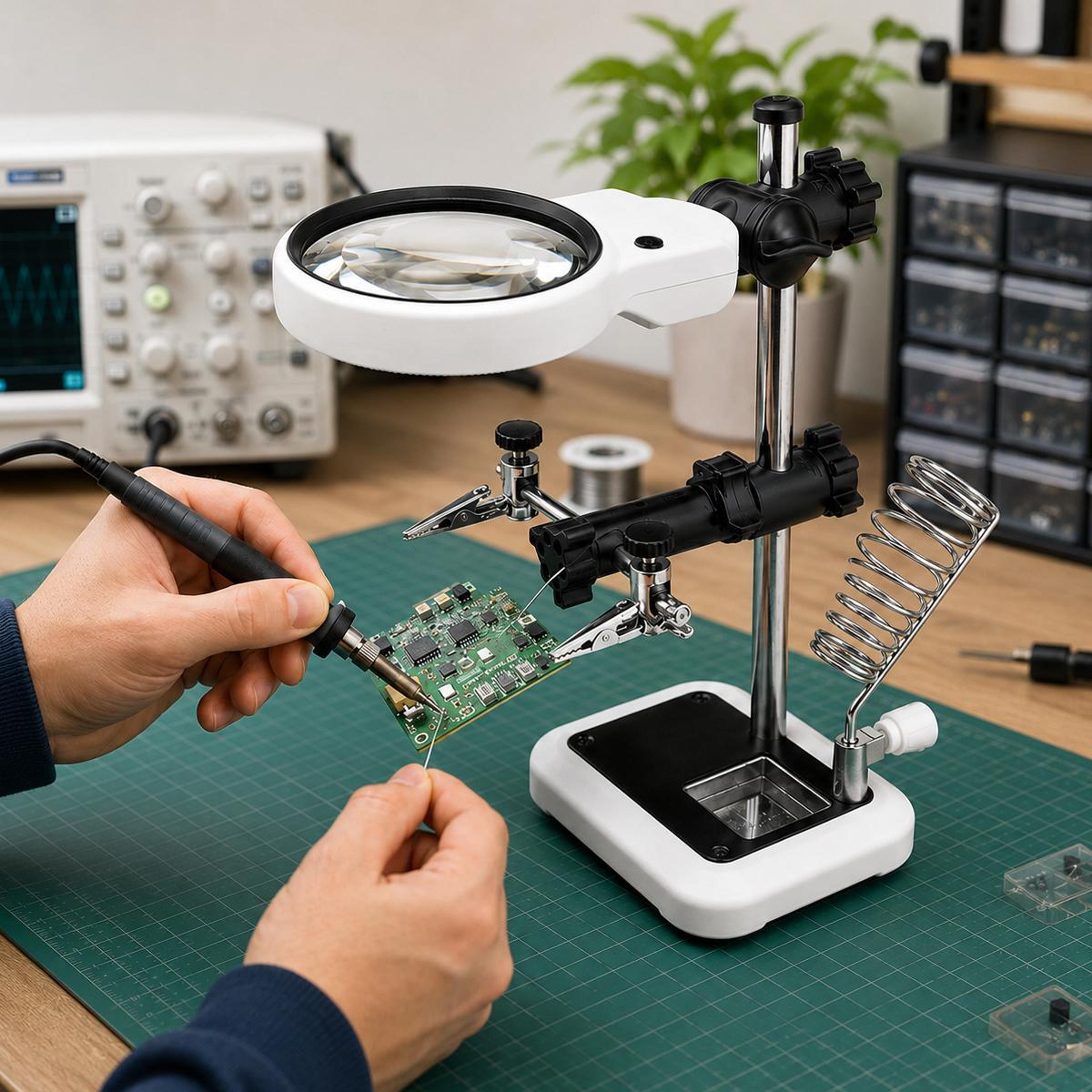 precision helping hands magnifying glass with light for soldering & detail work