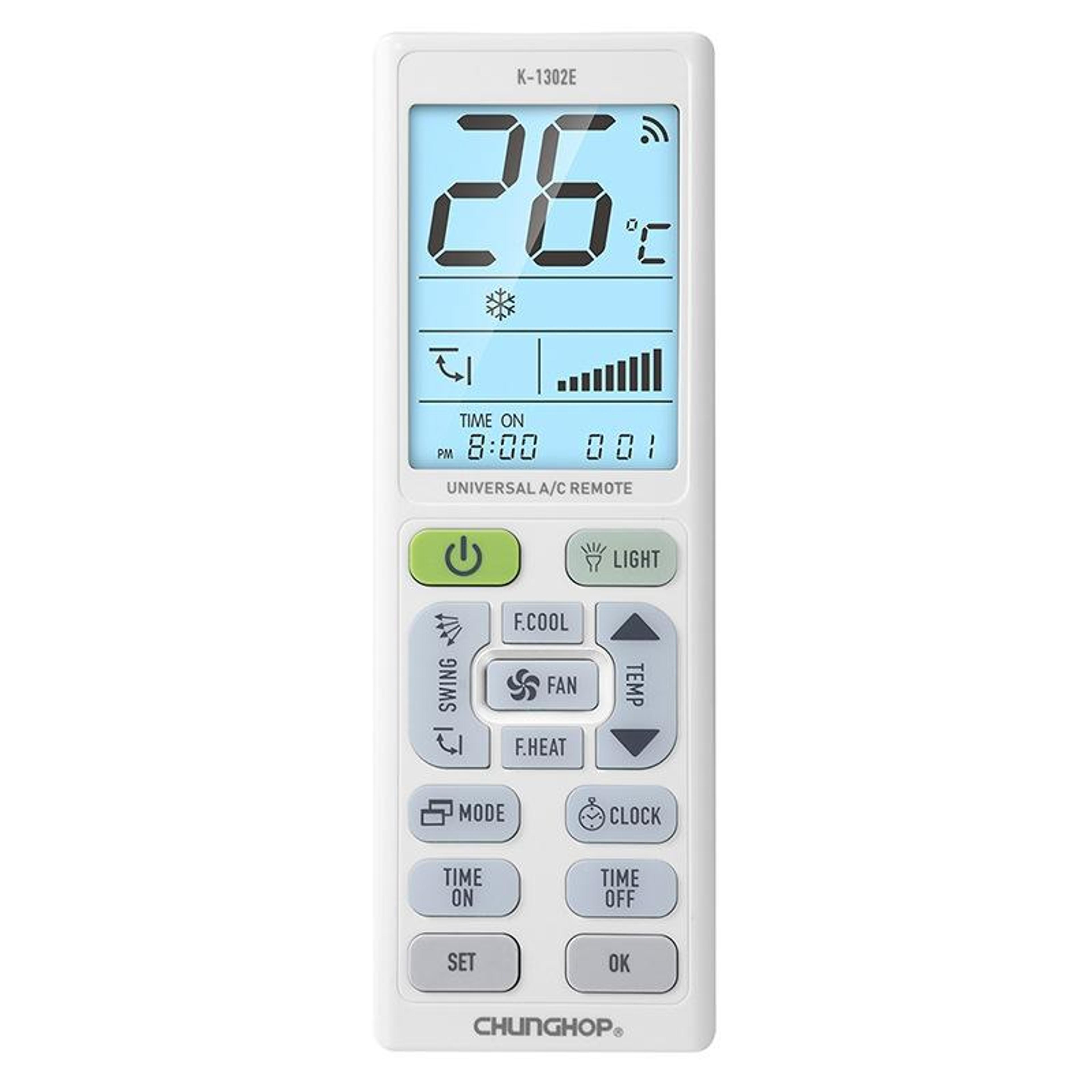 universal ac remote control with large backlit lcd and memory