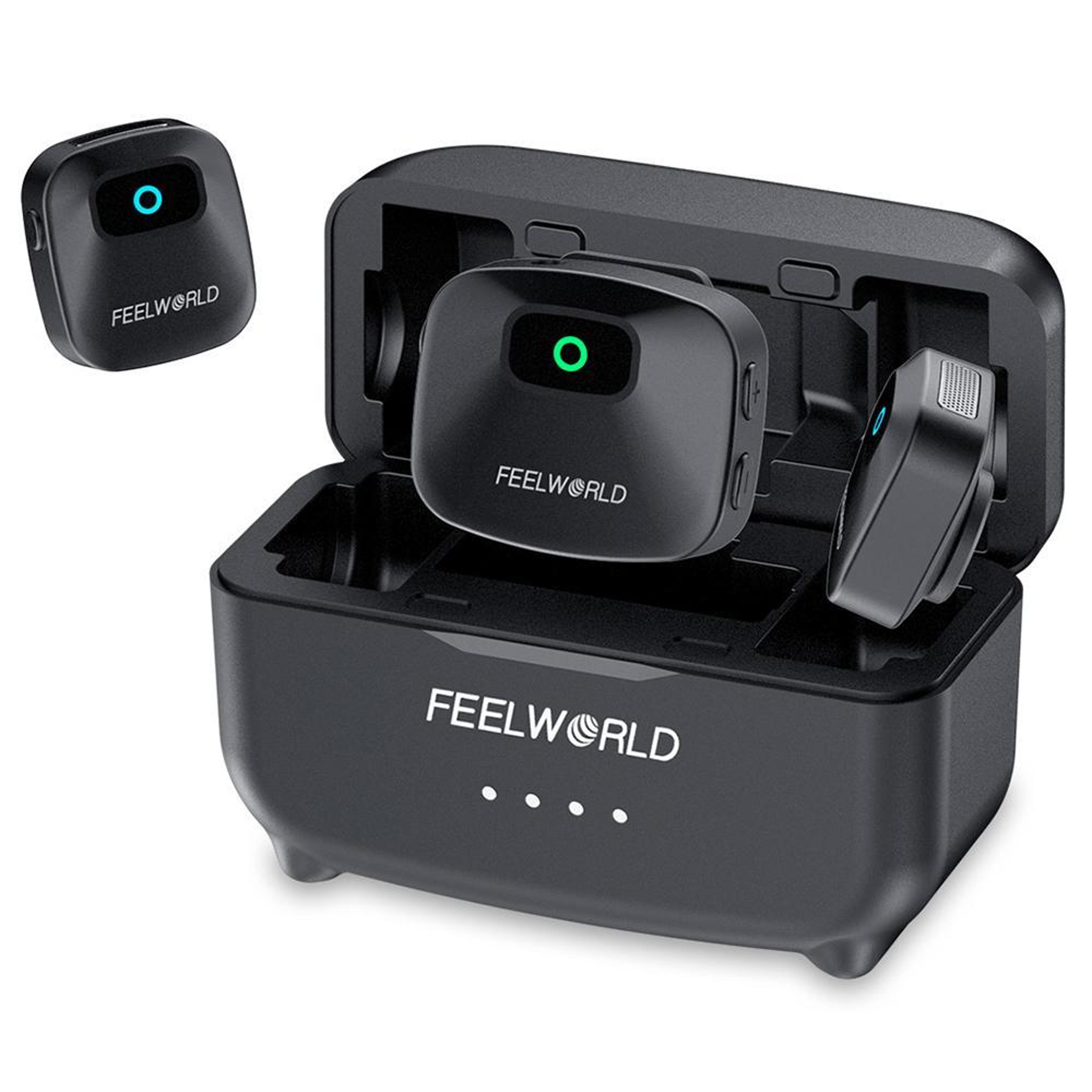 wireless lavalier microphone with noise cancellation, dual mic and charging case